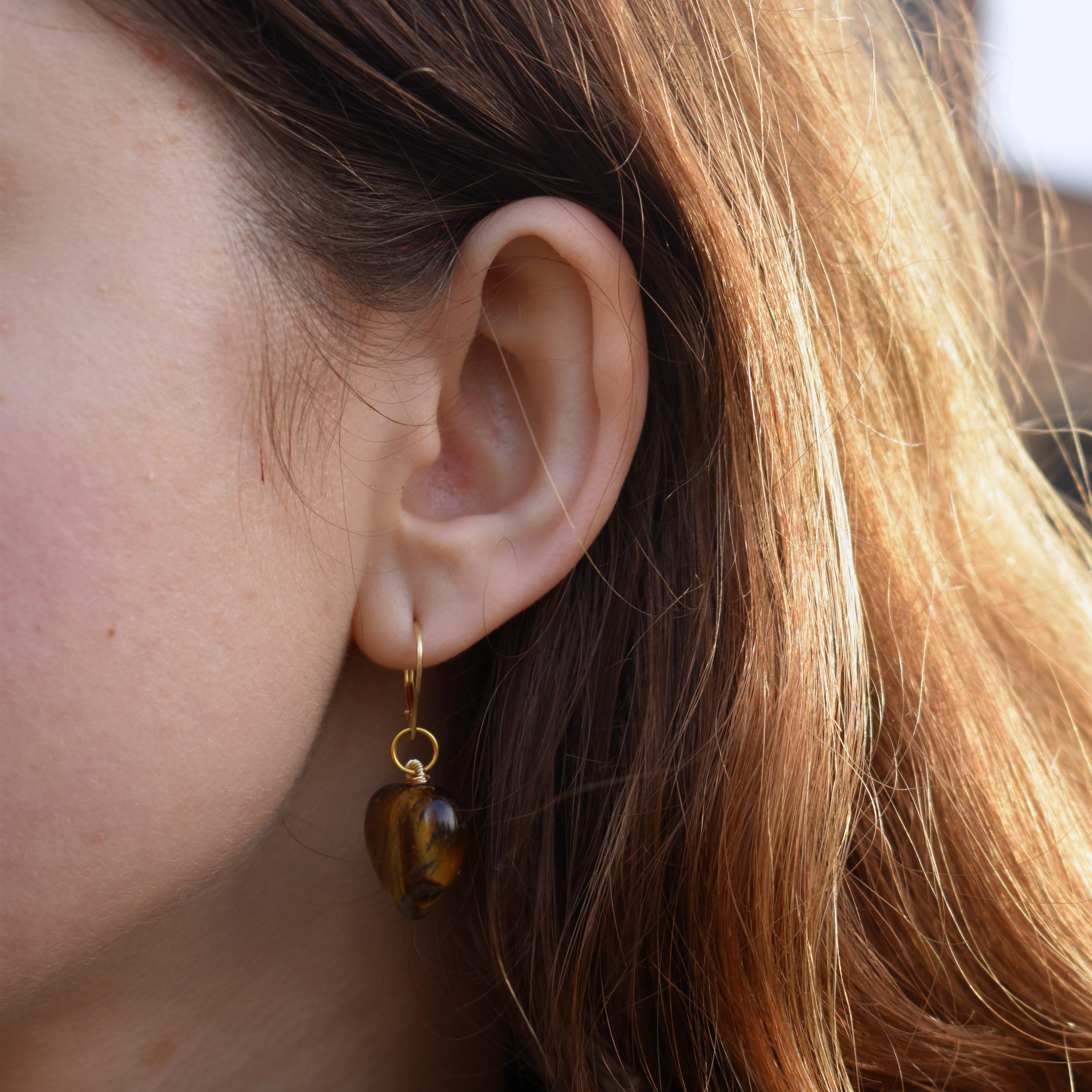 Women's Tiger's Eye 14k Yellow Gold over Sterling Silver drop earrings For Sale