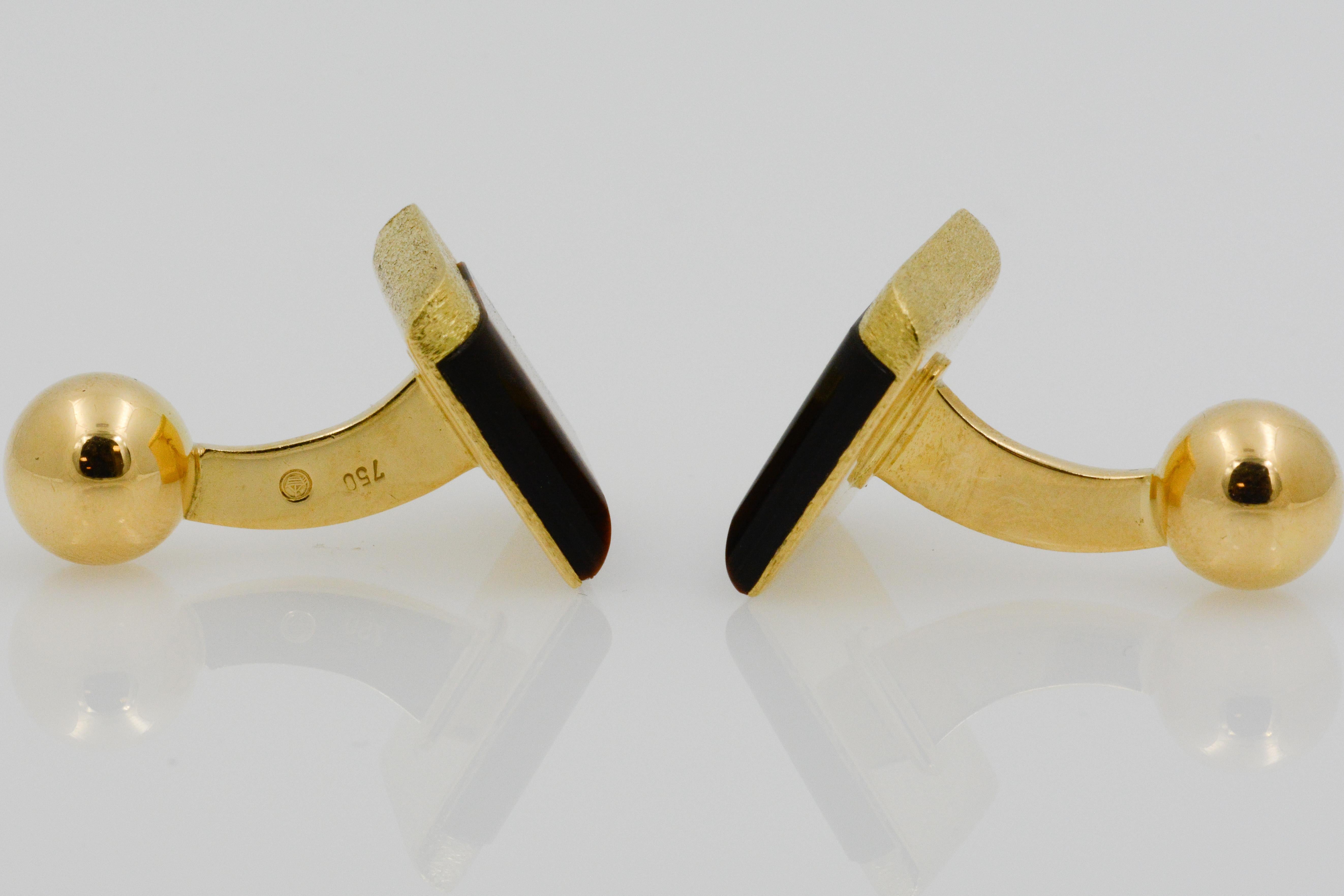 Tigers Eyes 18 Karat Yellow Gold Square Cufflinks In Good Condition In Dallas, TX