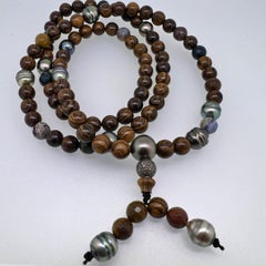 Tigerwood, Tahitian Pearl and Diamond bead necklace for MEN