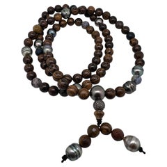 Tigerwood, Tahitian Pearl and Diamond bead necklace for MEN