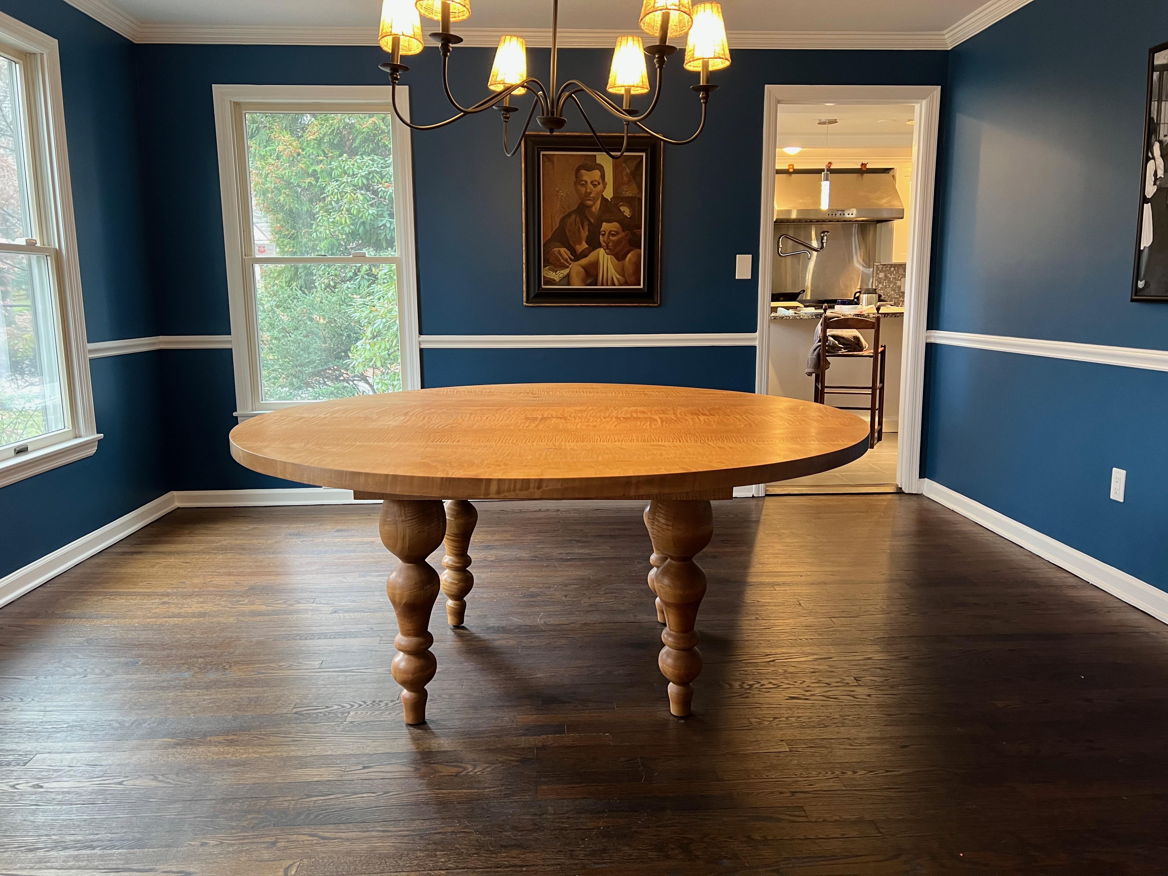 American Tiger Maple Round Dinning Table For Sale