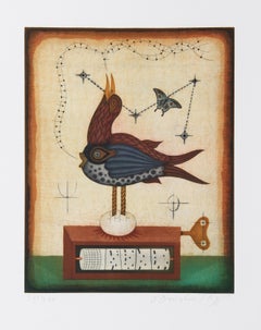 Vintage Music Box Bird, Aquatint Etching by Tighe O'Donoghue