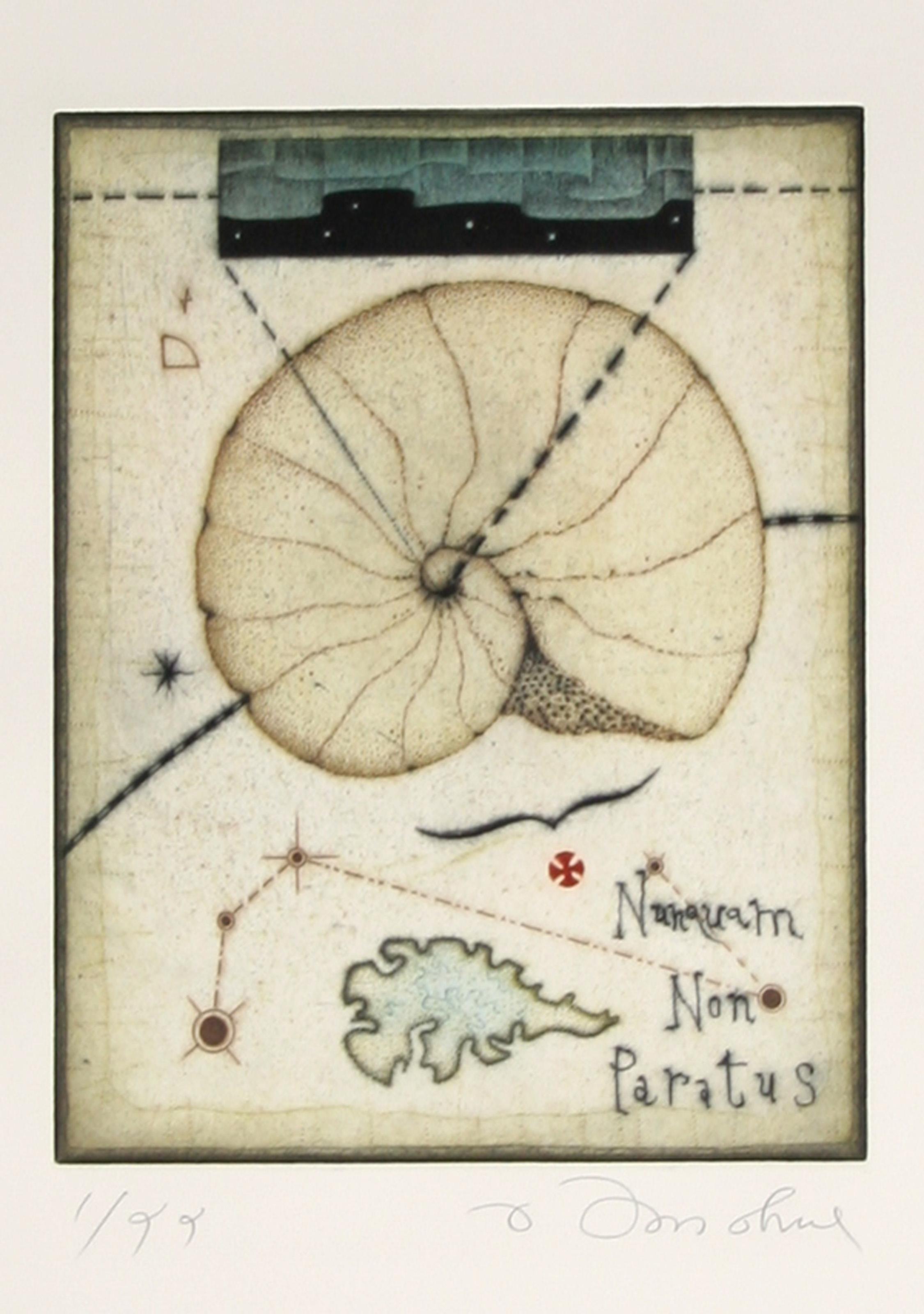 Tighe O'Donoghue's detailed depiction of a nautilus shell features delicate script and anatomical lines that add a sense of Magical Realism to the overall composition. 

Prince
Tighe O’Donoghue, American (1942–2023)
Date: Circa 1985
Aquatint