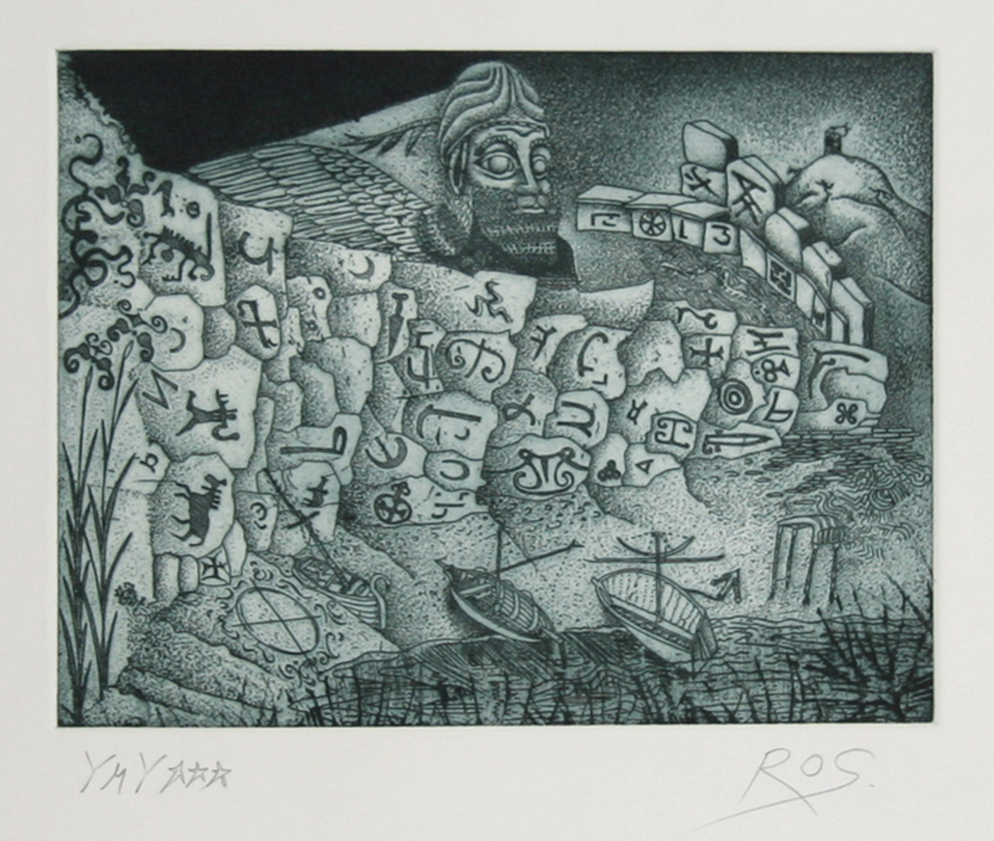 The Sphinx
Tighe O’Donoghue, American (1942–2023)
Date: circa 1980
Etching, Signed in Pencil
Image Size: 11 x 14 inches
Size: 22 in. x 27 in. (55.88 cm x 68.58 cm)
