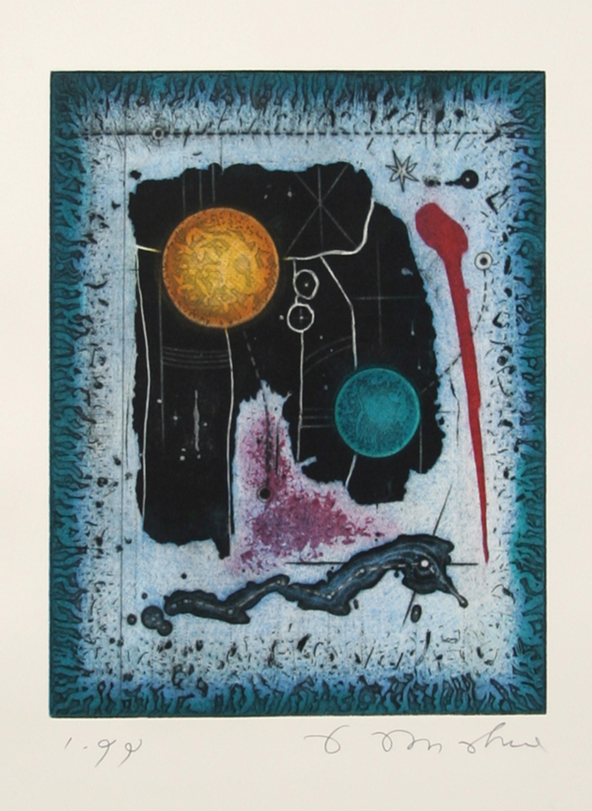 Senza titolo - Astratto planetario
Tighe O'Donoghue, americano (1942-2023)
Data: circa 1985
Acquaforte con acquatinta, firmata a matita
Edizione di 99
Dimensioni: 27 x 22 pollici (68,58 x 55,88 cm)