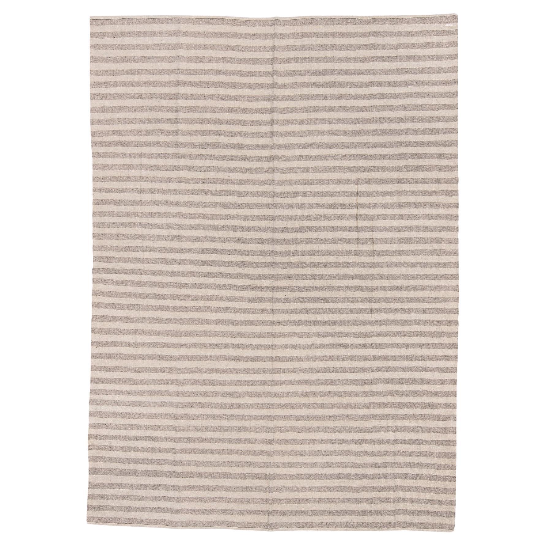 Tight Striped Linen Look Kilim For Sale