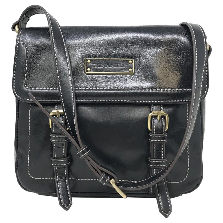 Tignanello A269257 Black Distressed Vintage Leather Flap Crossbody Bag