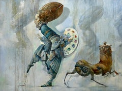 Dancing Wiseman, Figuratives Surrealismus, Original-Ölgemälde, hängefertig