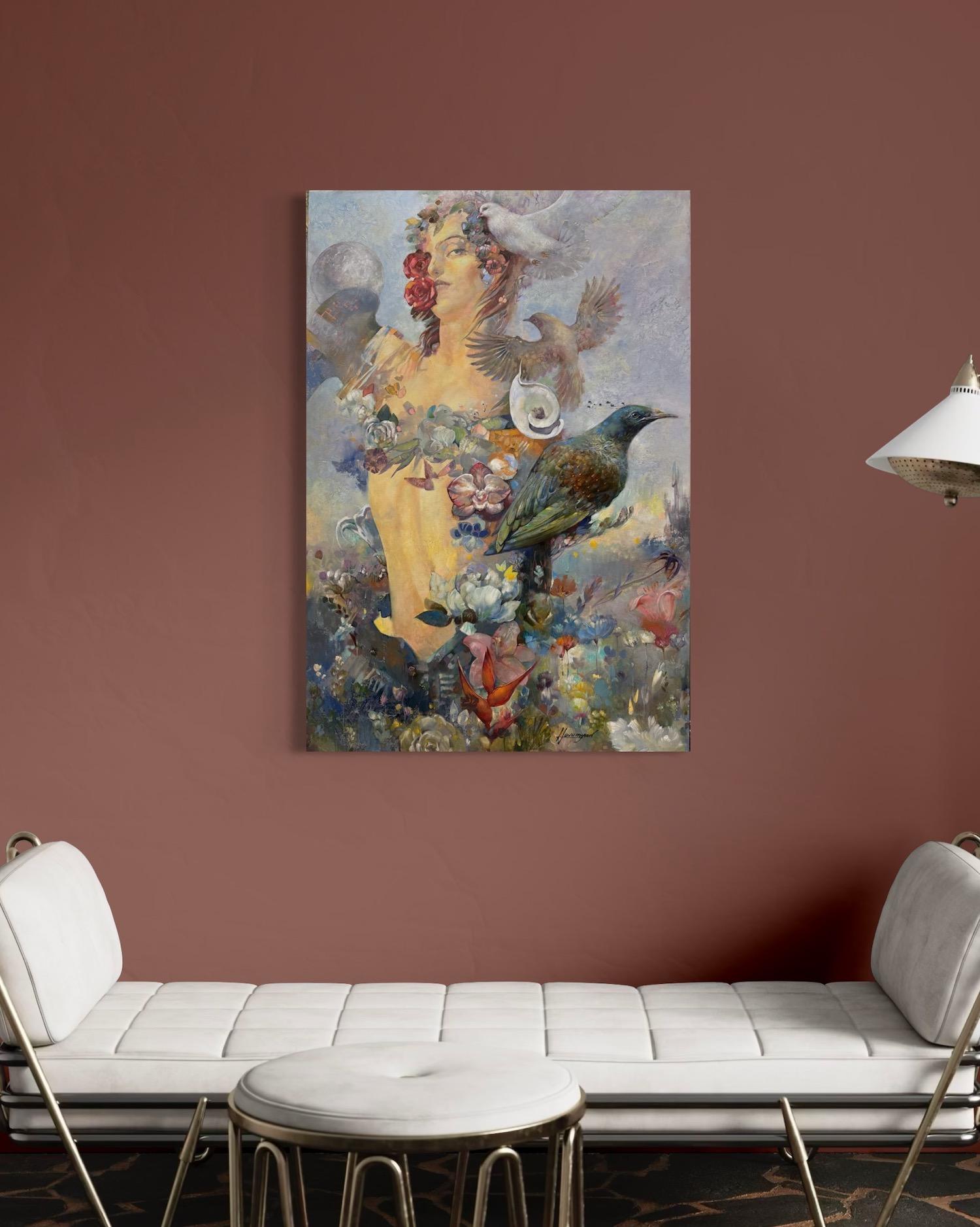 Impressione Figurativa Surrealismo Pittura ad olio originale, pronta da appendere - Painting di Tigran Hovumyan