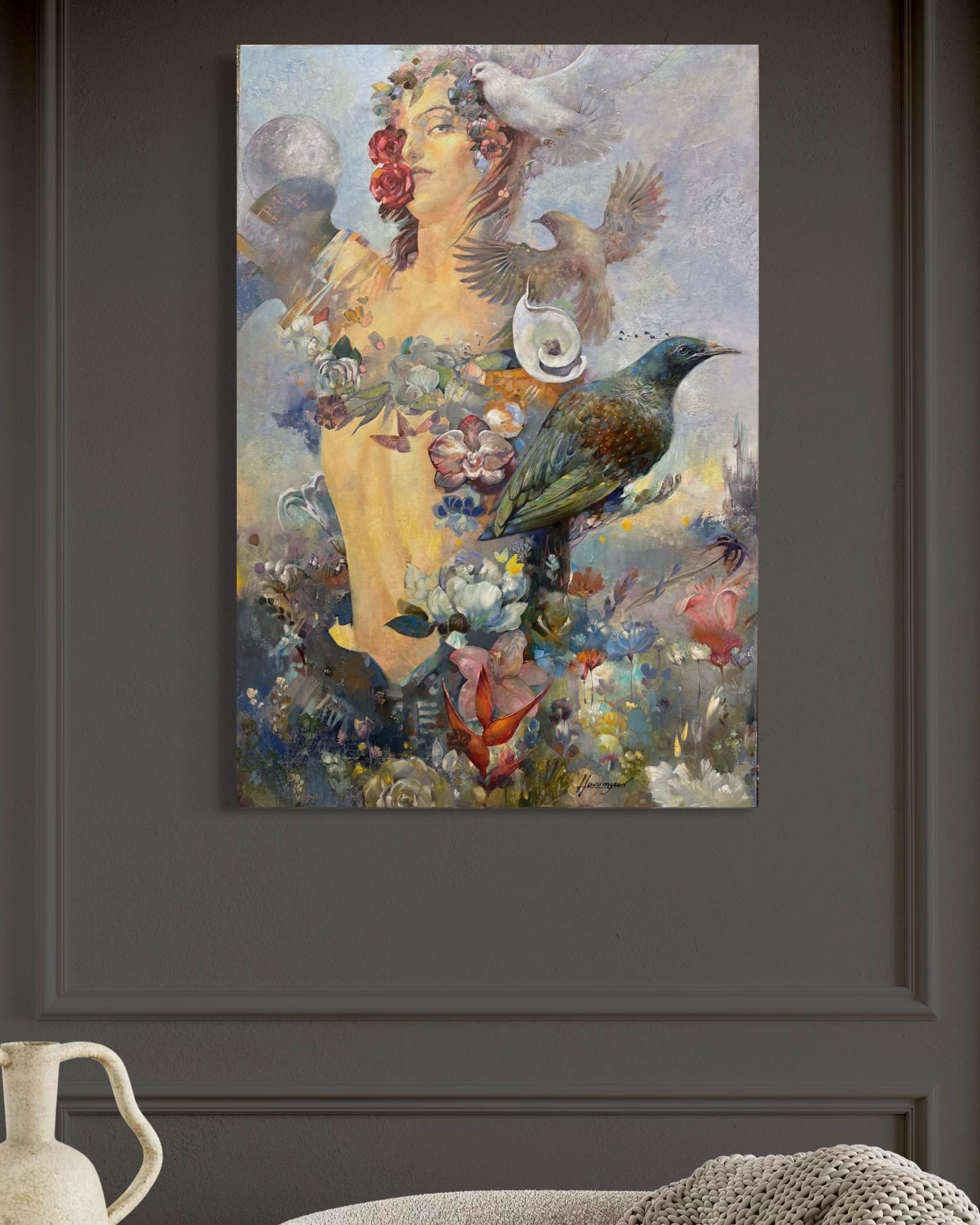 Impressione Figurativa Surrealismo Pittura ad olio originale, pronta da appendere in vendita 2