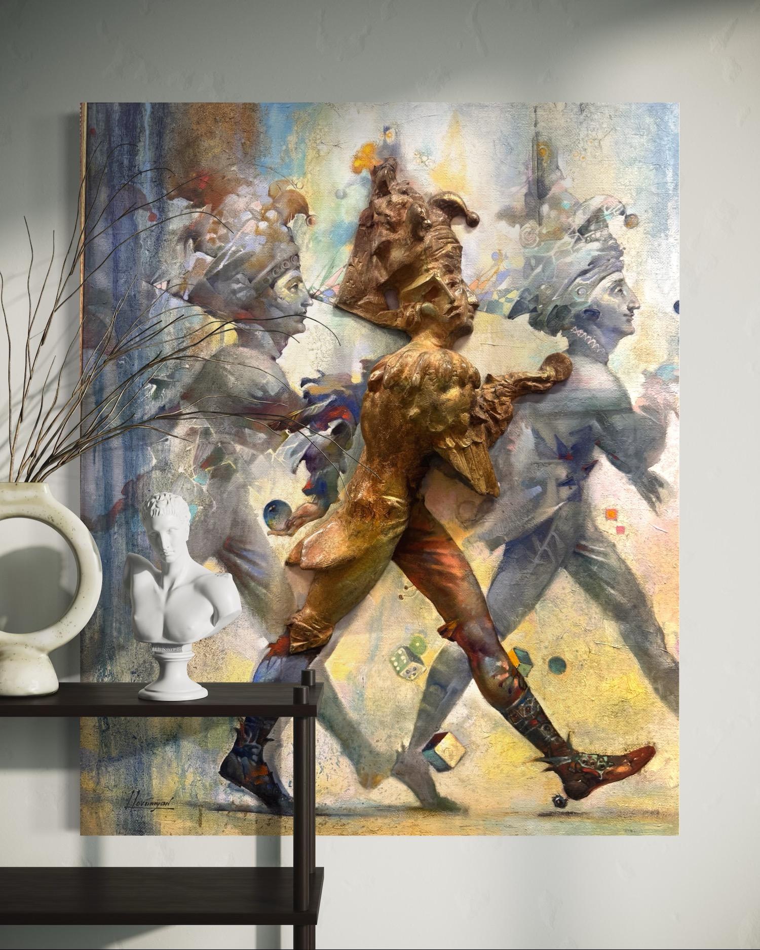 Joker Figurative Surrealism Bronze Original oil Painting, Ready to Hang For Sale 2