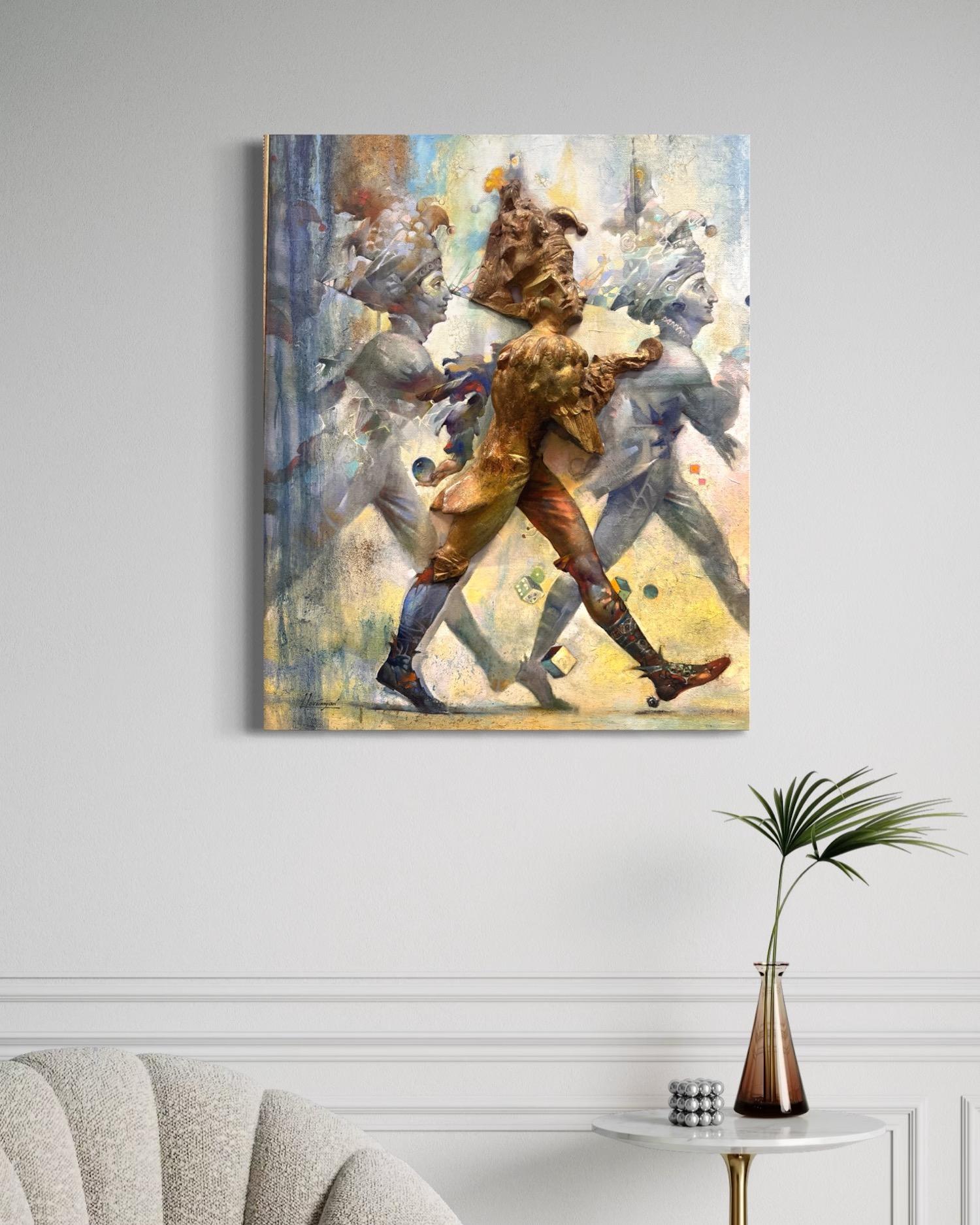 Joker Figurative Surrealism Bronze Original oil Painting, Ready to Hang For Sale 3