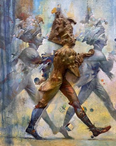 Joker Figurative Surrealism Bronze Peinture à l'huile originale, prête à être accrochée