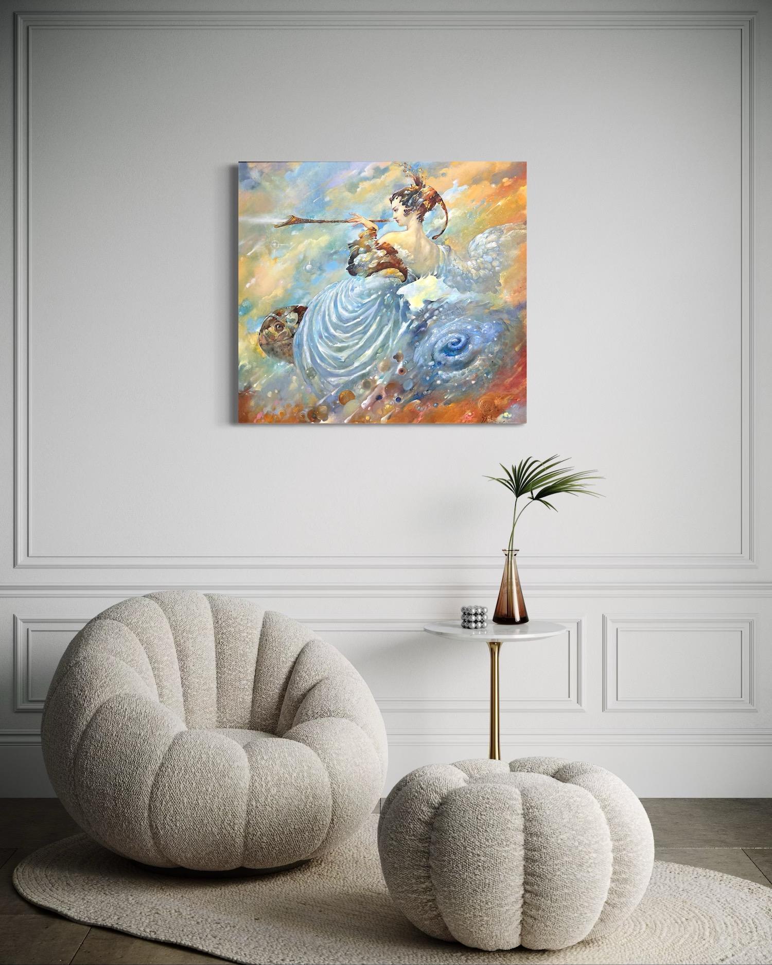 Licht-Engel Figurativ  Surrealismus Original Ölgemälde, hängefertig – Painting von Tigran Hovumyan