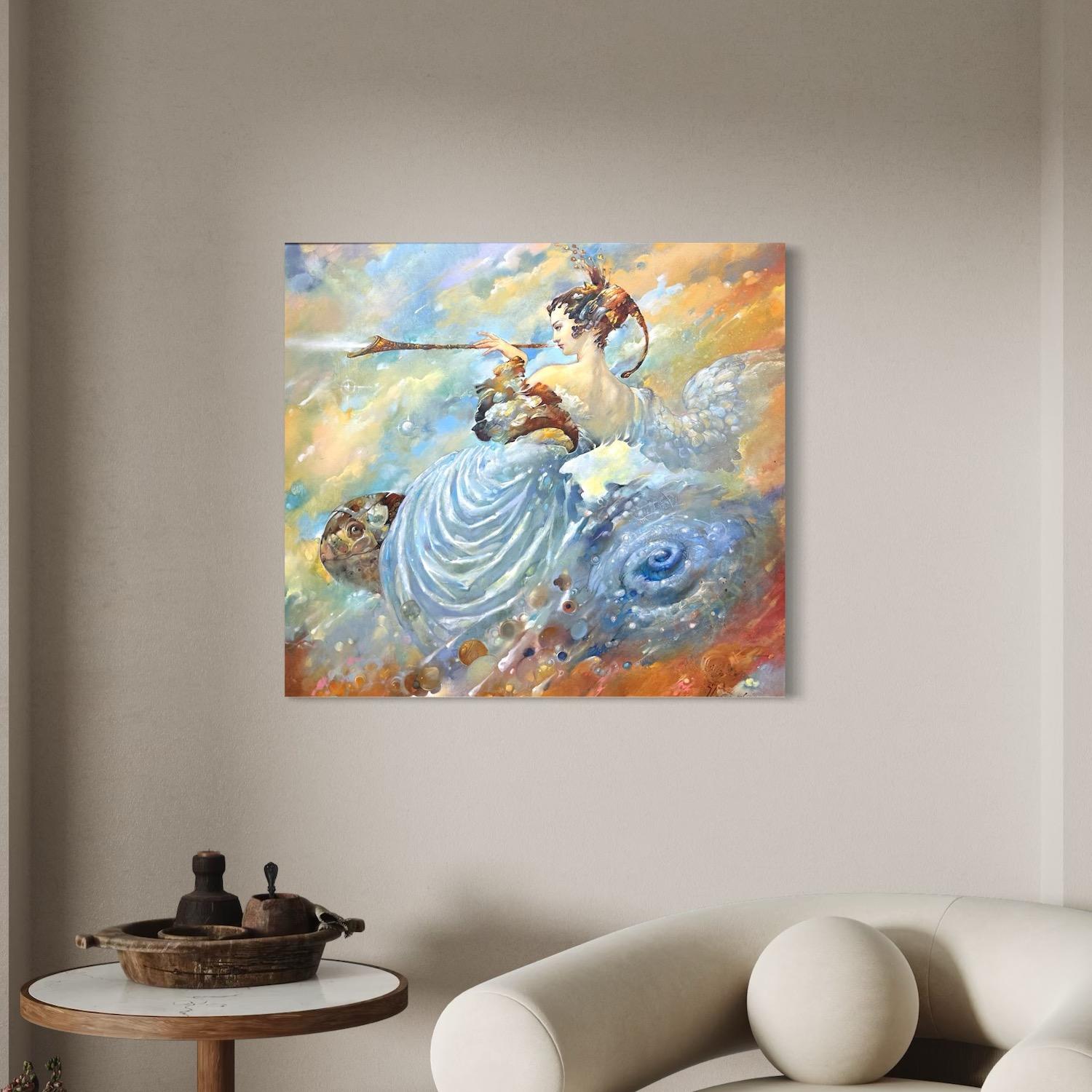 Licht-Engel Figurativ  Surrealismus Original Ölgemälde, hängefertig im Angebot 1
