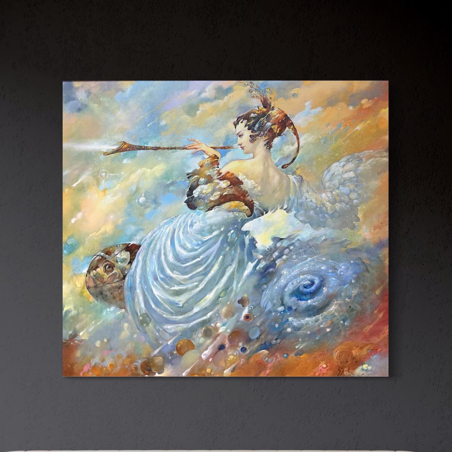 Licht-Engel Figurativ  Surrealismus Original Ölgemälde, hängefertig im Angebot 2