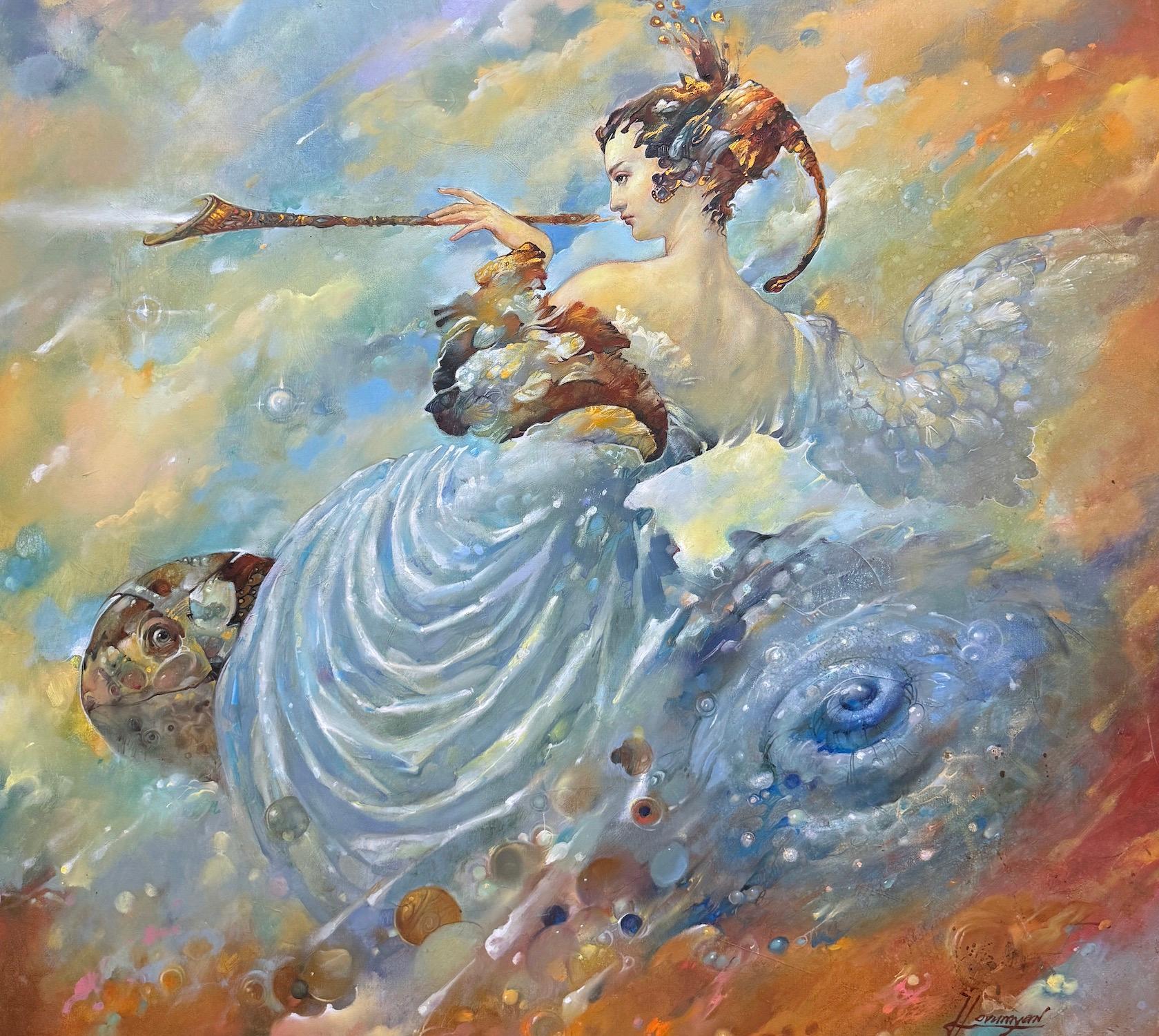 Tigran Hovumyan Figurative Painting – Licht-Engel Figurativ  Surrealismus Original Ölgemälde, hängefertig