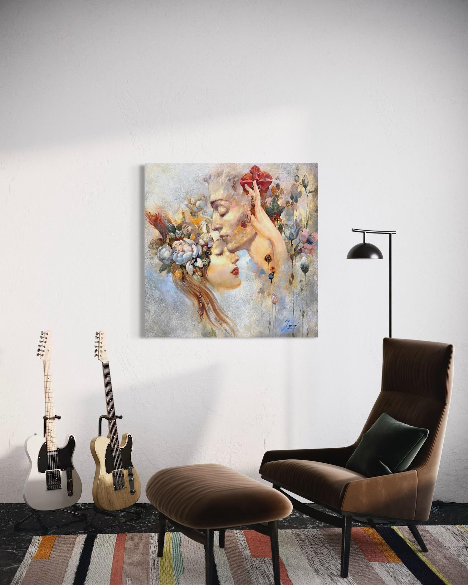 Ritratto di amanti Surrealismo Pittura ad olio originale, pronta da appendere - Painting di Tigran Hovumyan
