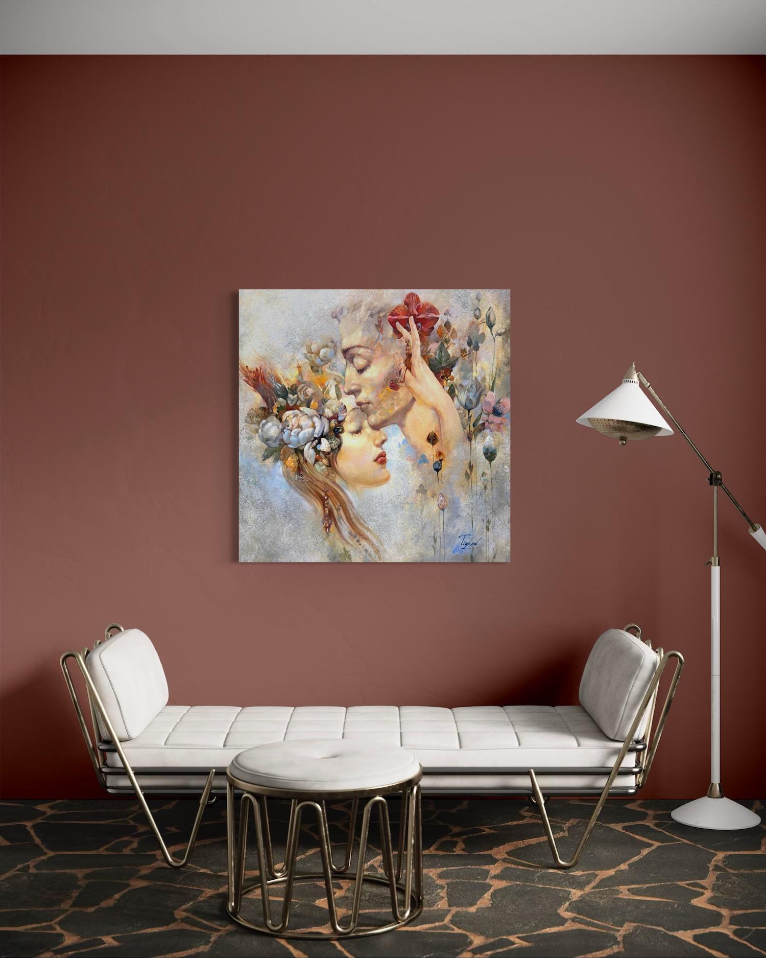 Ritratto di amanti Surrealismo Pittura ad olio originale, pronta da appendere in vendita 2