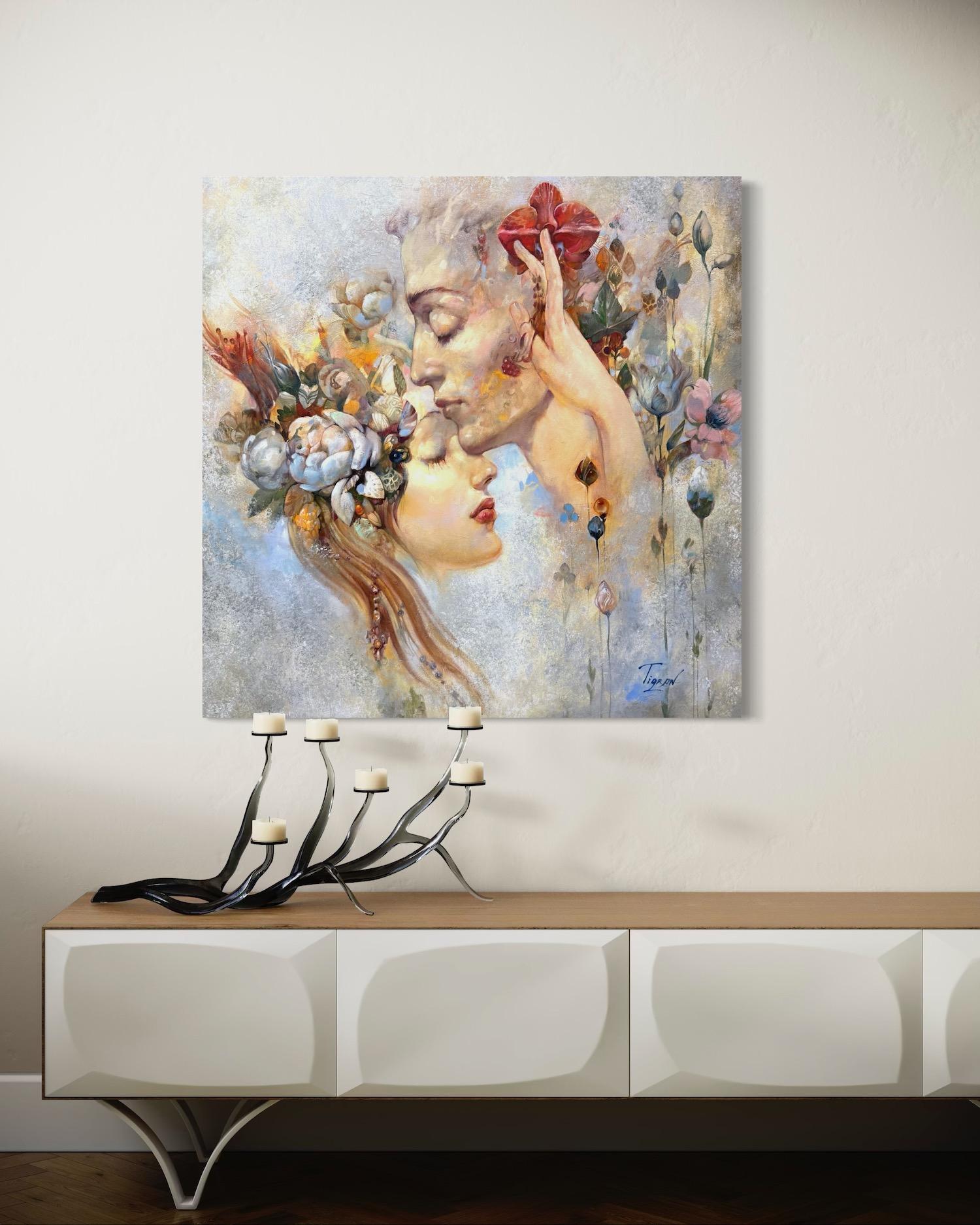 Ritratto di amanti Surrealismo Pittura ad olio originale, pronta da appendere in vendita 3