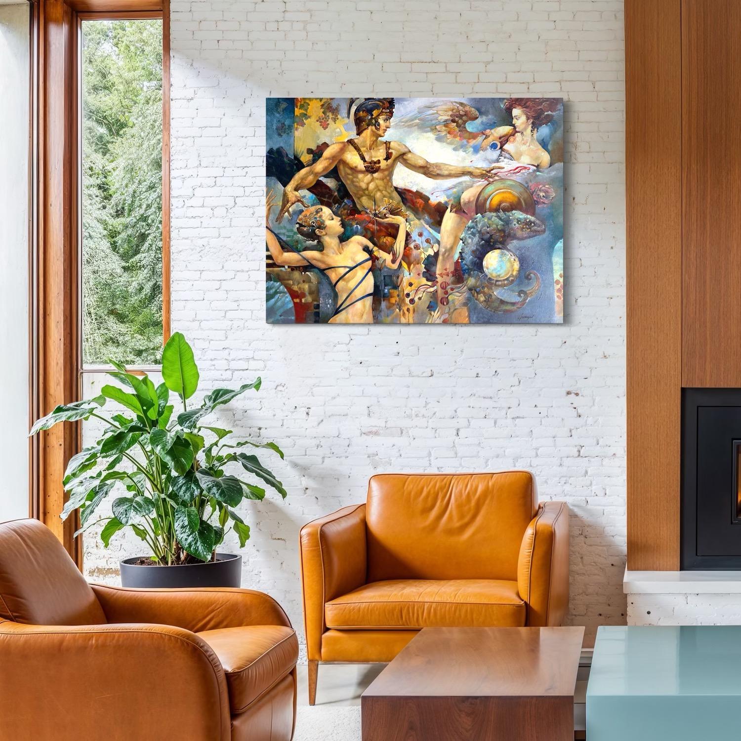 Meeting Figurative Surrealism Original oil Painting, Ready to Hang For Sale 1