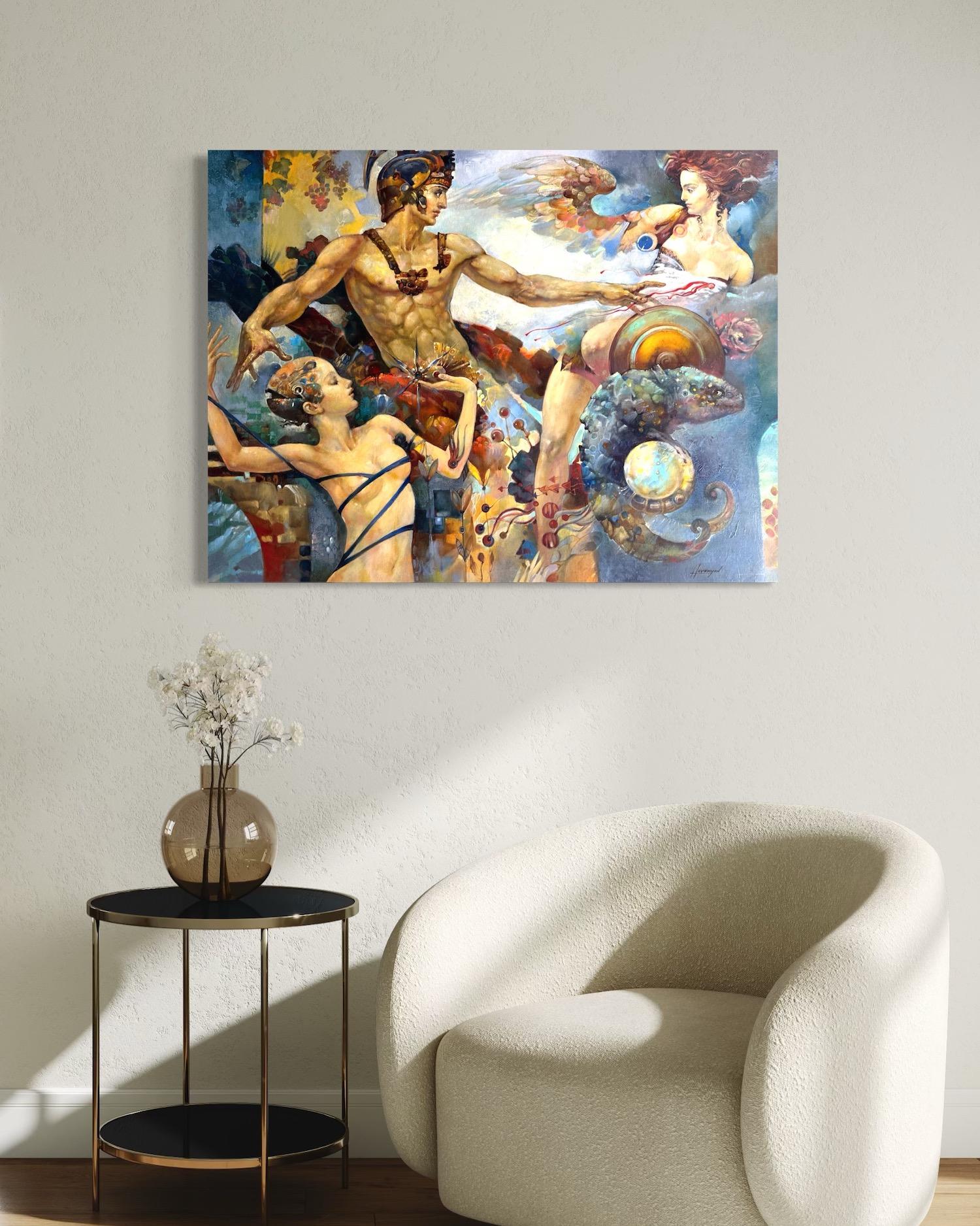 Meeting Figurative Surrealism Original oil Painting, Ready to Hang For Sale 2