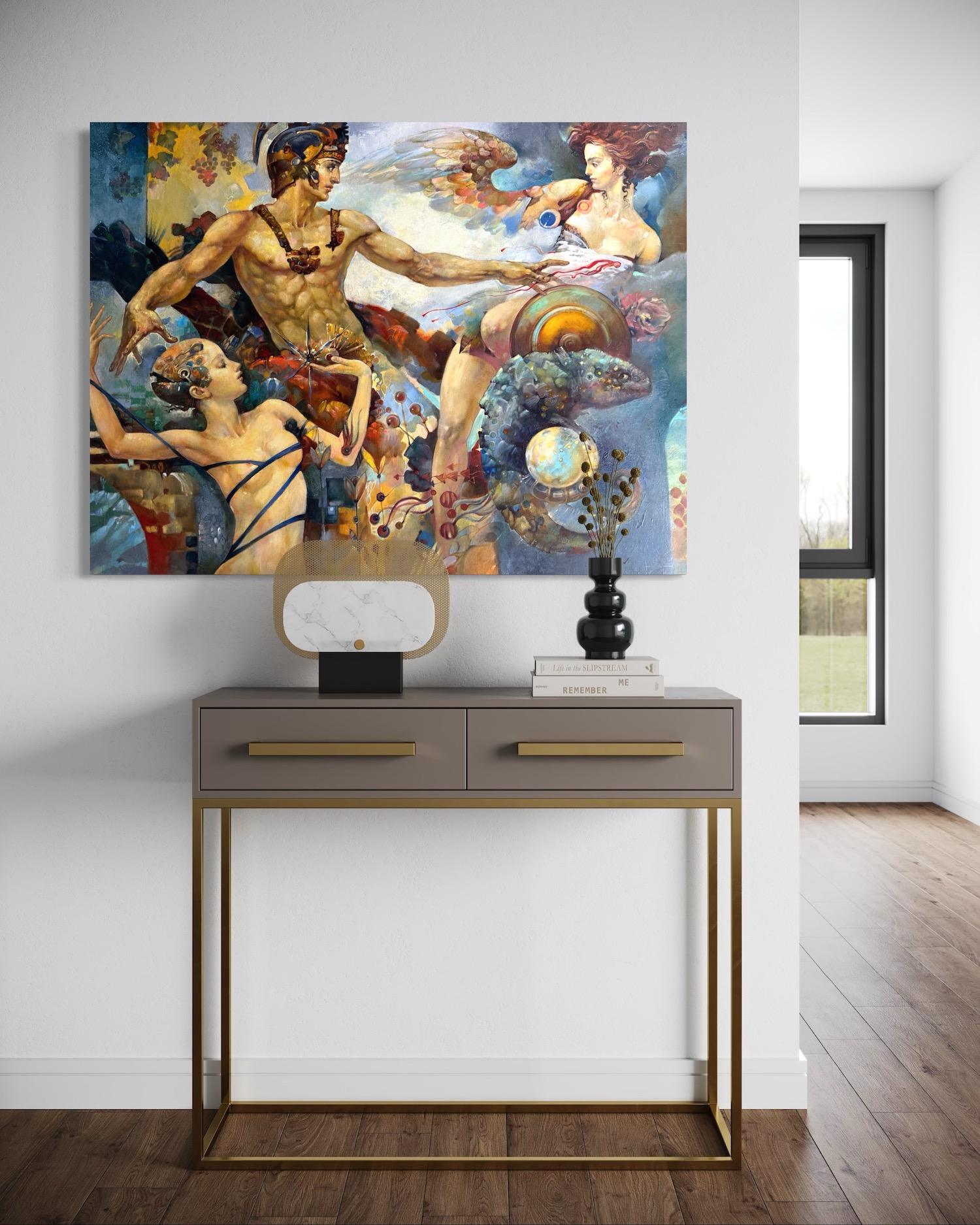 Meeting Figurative Surrealism Original oil Painting, Ready to Hang For Sale 3