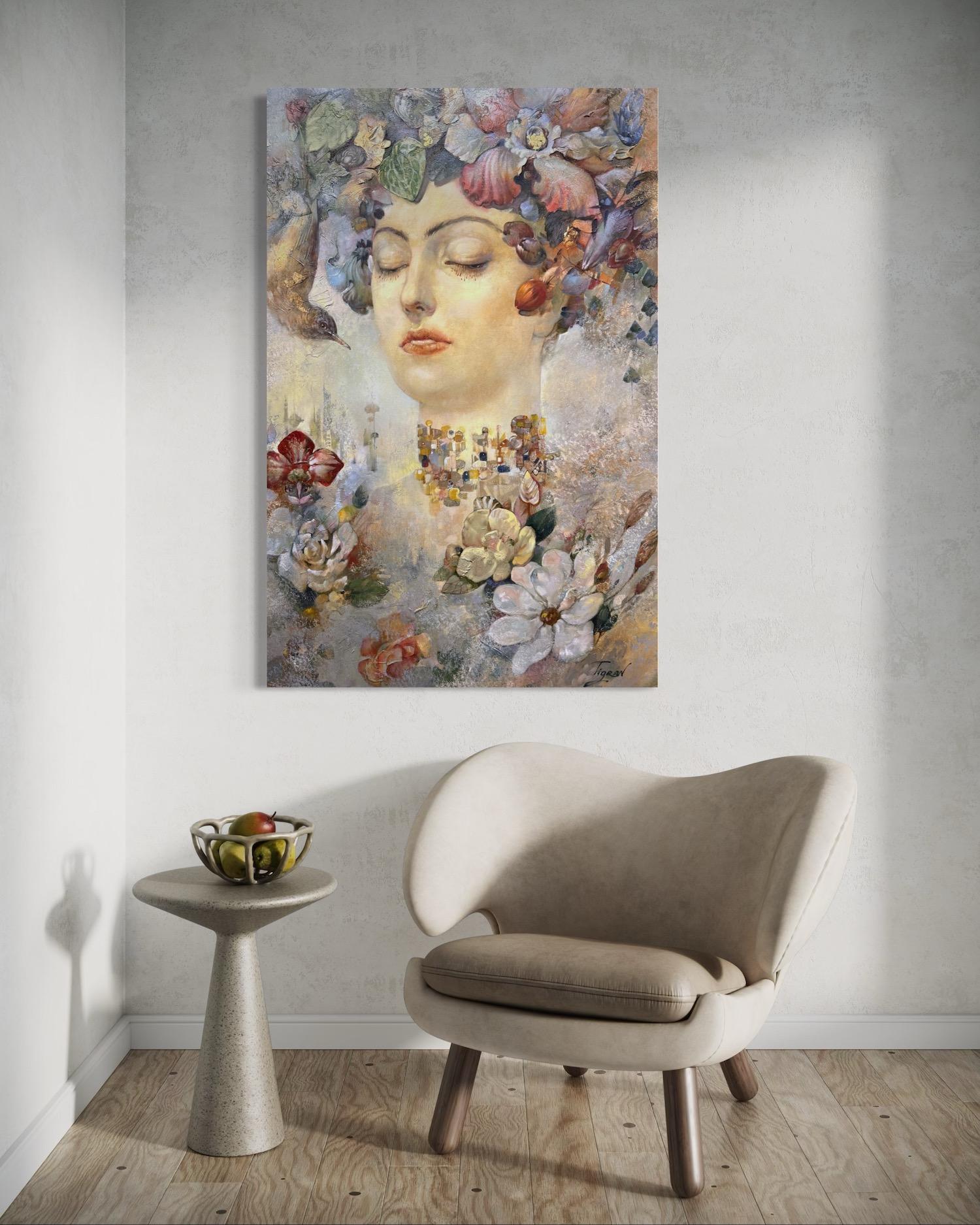 Ritratto Surrealismo Pittura ad olio originale, pronta da appendere in vendita 1