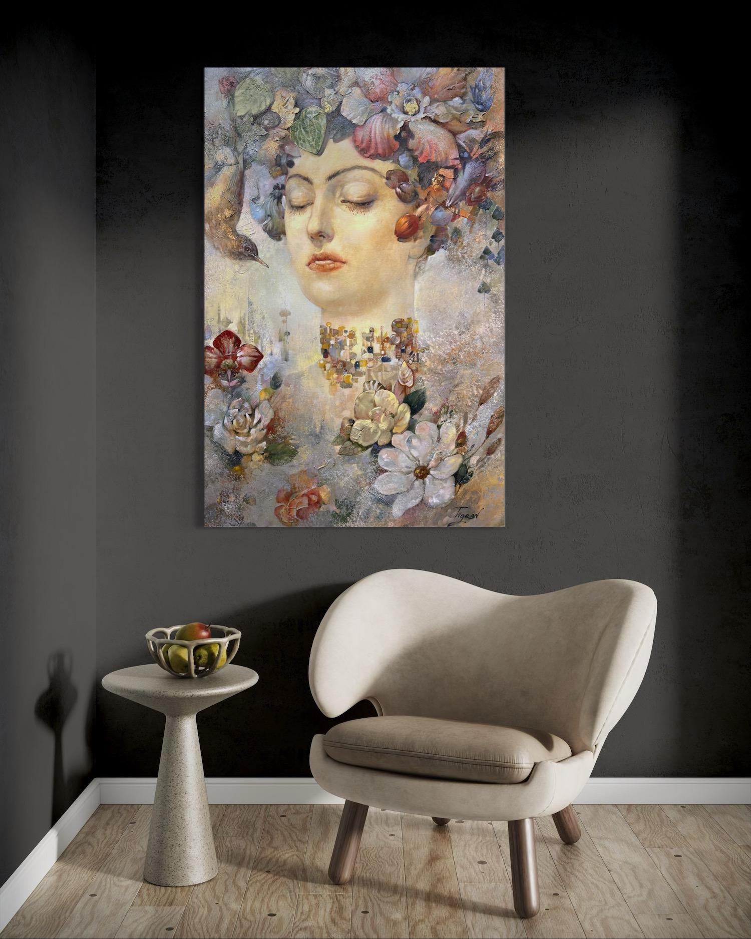 Ritratto Surrealismo Pittura ad olio originale, pronta da appendere in vendita 2