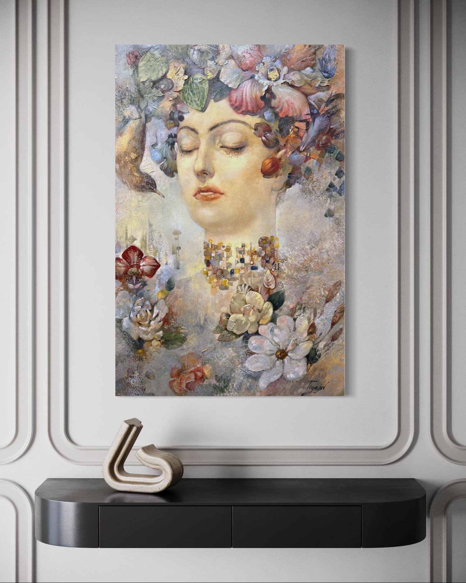Ritratto Surrealismo Pittura ad olio originale, pronta da appendere in vendita 3