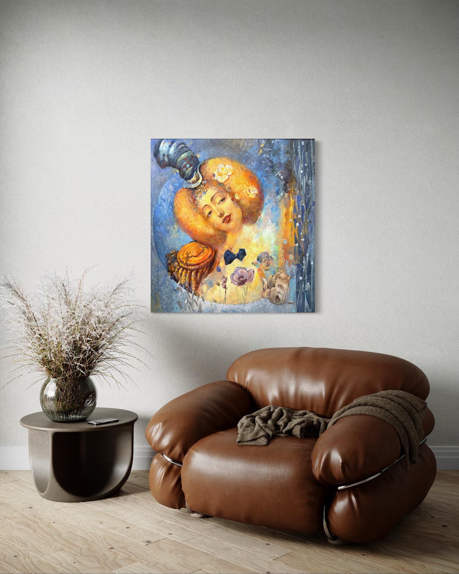 Sorriso Ritratto Surrealismo Pittura a olio originale, pronta da appendere - Painting di Tigran Hovumyan