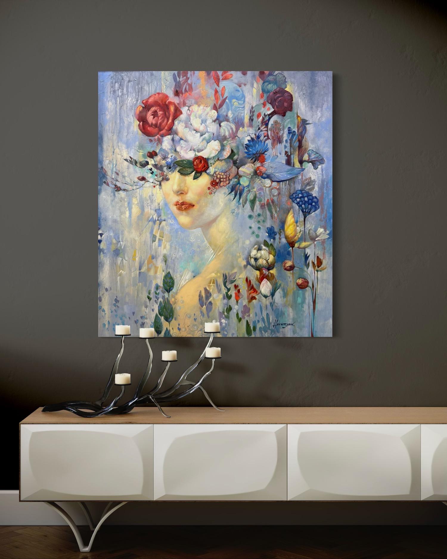 Frühling Portrait Surrealismus Original Ölgemälde, hängefertig – Painting von Tigran Hovumyan