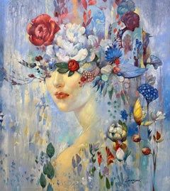 Ritratto di primavera Surrealismo Pittura ad olio originale, pronta da appendere