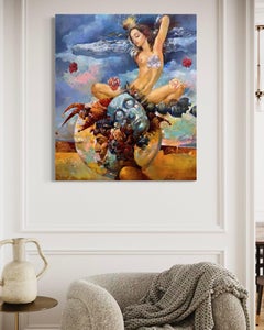 Sogno trasparente Surrealismo figurativo Pittura ad olio originale, pronta da appendere