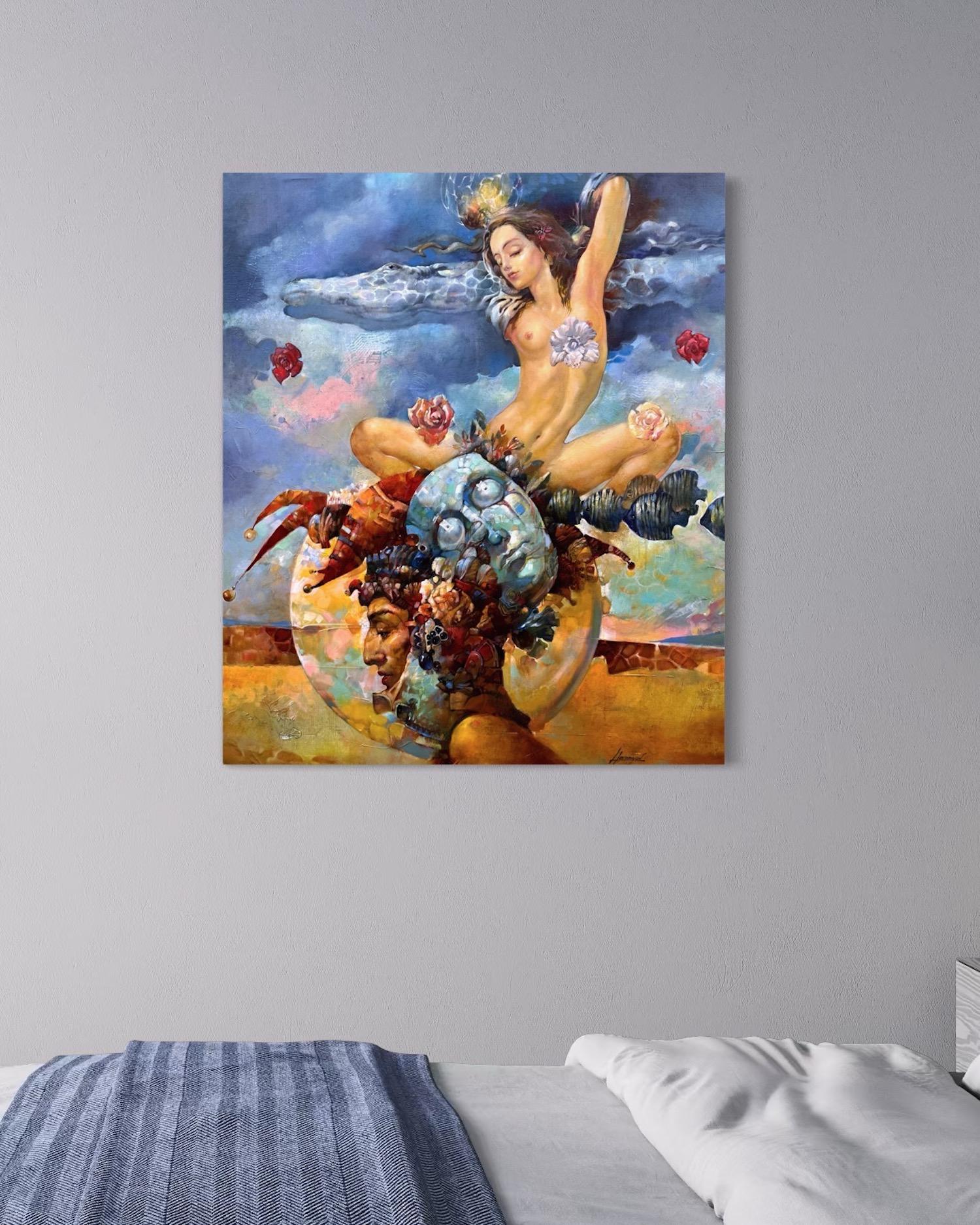 Transparent Dream Figurative Surrealism Original oil Painting, Ready to Hang For Sale 3