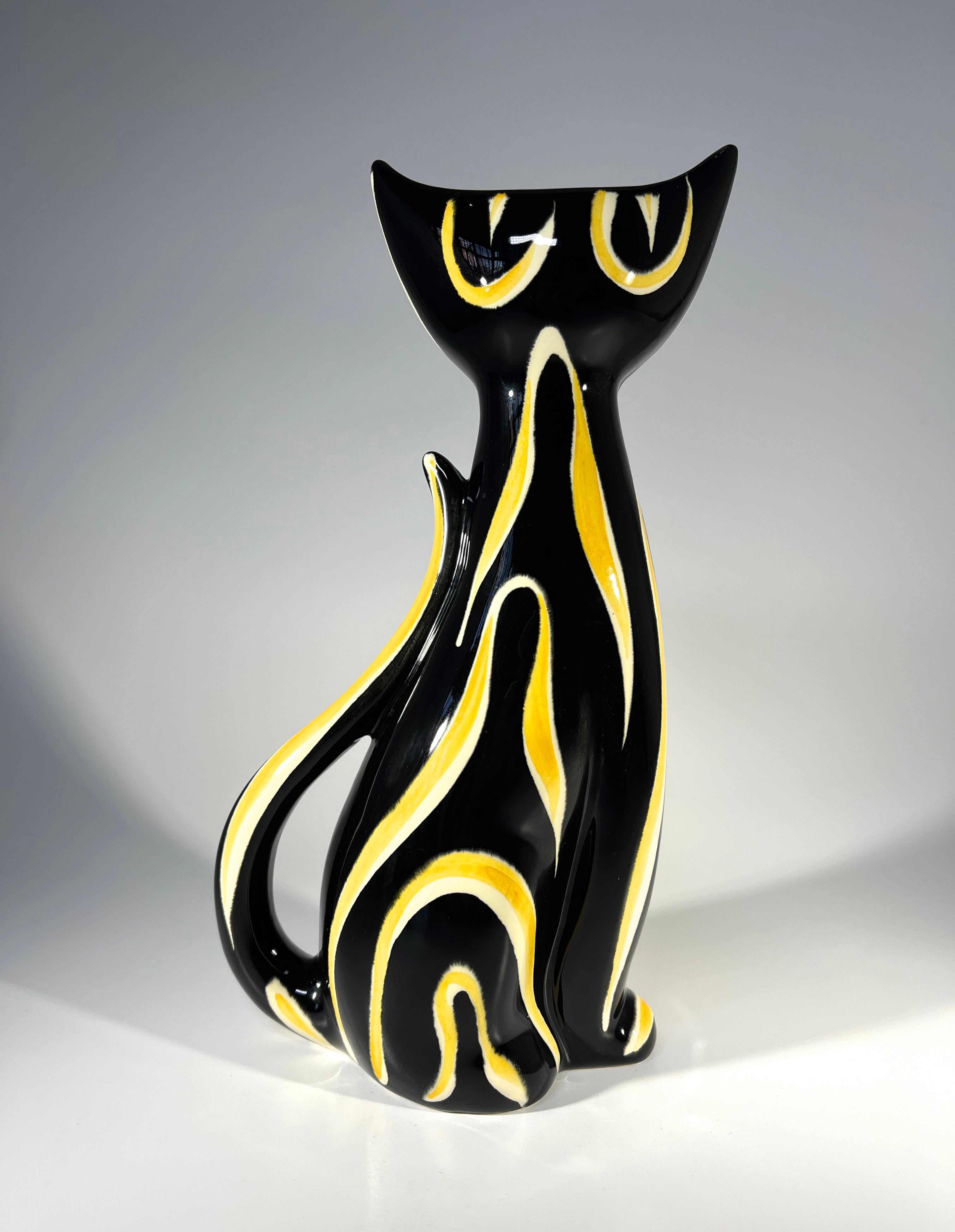 Vernissé Vase Tigris Cat par Anneleise Beckh pour Schmider, Allemagne de l'Ouest, années 1950 en vente