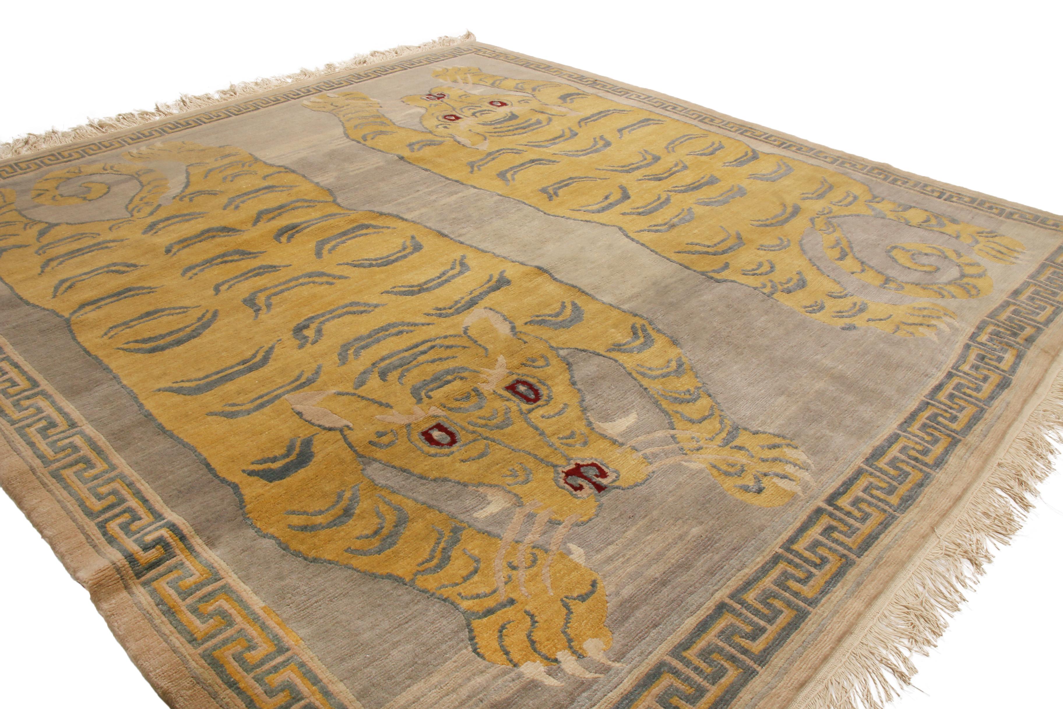 Hand-Knotted Tigris Nepalese Orange and Beige Wool Rug