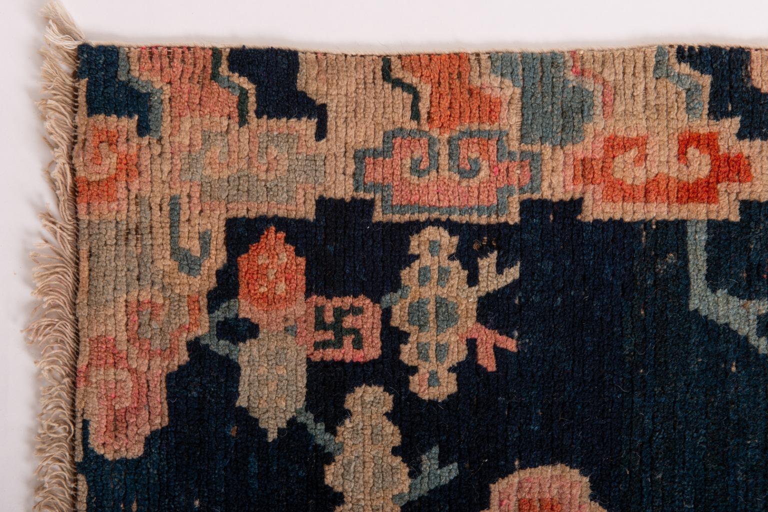 Hand-Knotted Tibetan Antique Rug from Private Collection