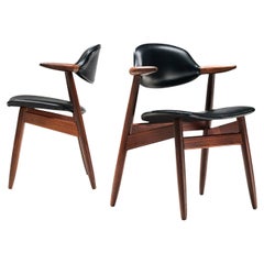 ‘Bullhorn’ Armchairs in Teak and Black Upholstery 