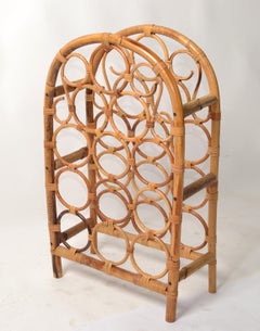Tiki Bar Arched Twelve Bottle Wine Rack Wine Storage Basket Cane Wicker Bamboo