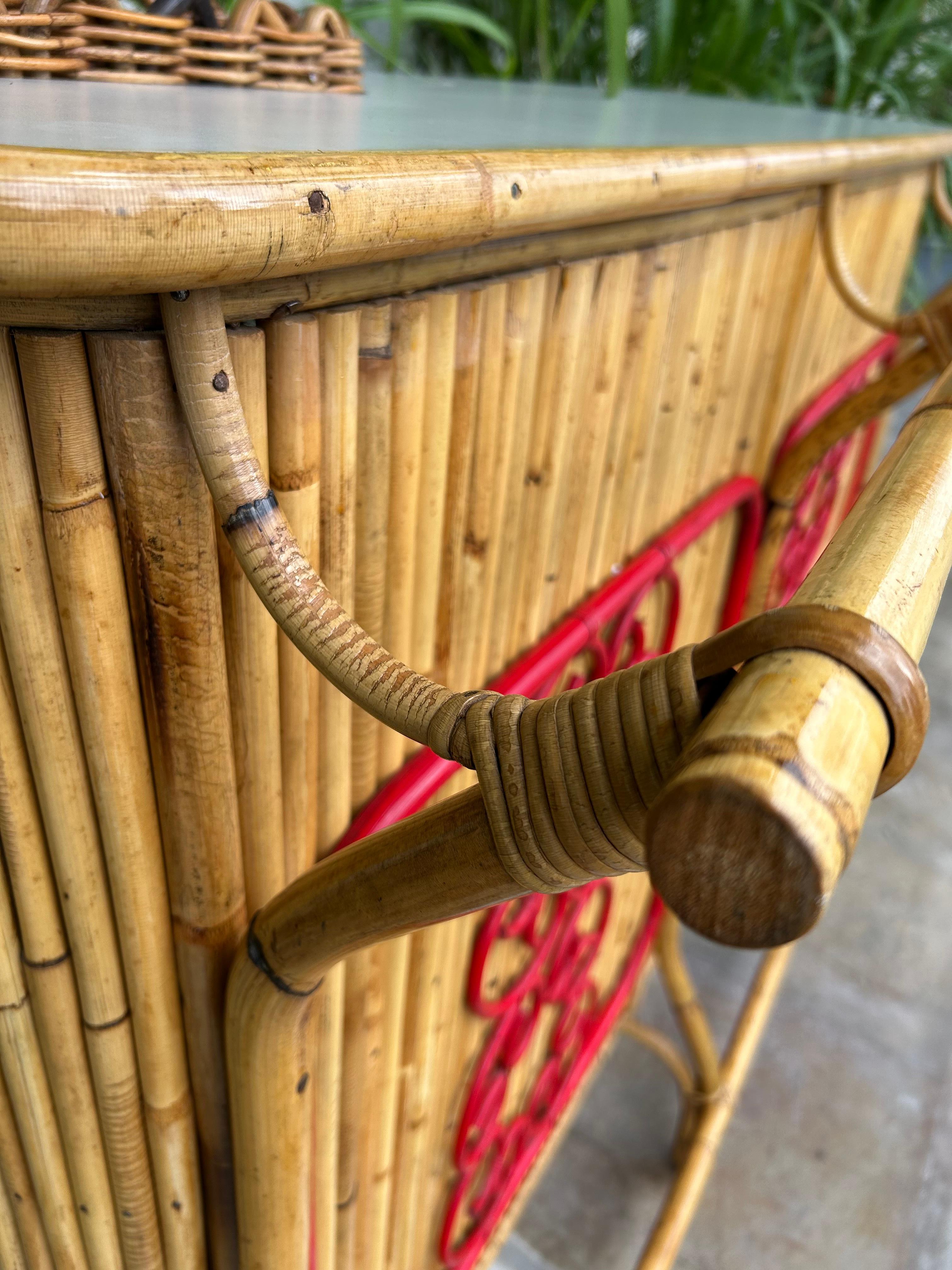 Tiki Bar in Bamboo and Rattan attributed to Tito Agnoli, Italy, 1950s, Dry Bar For Sale 4