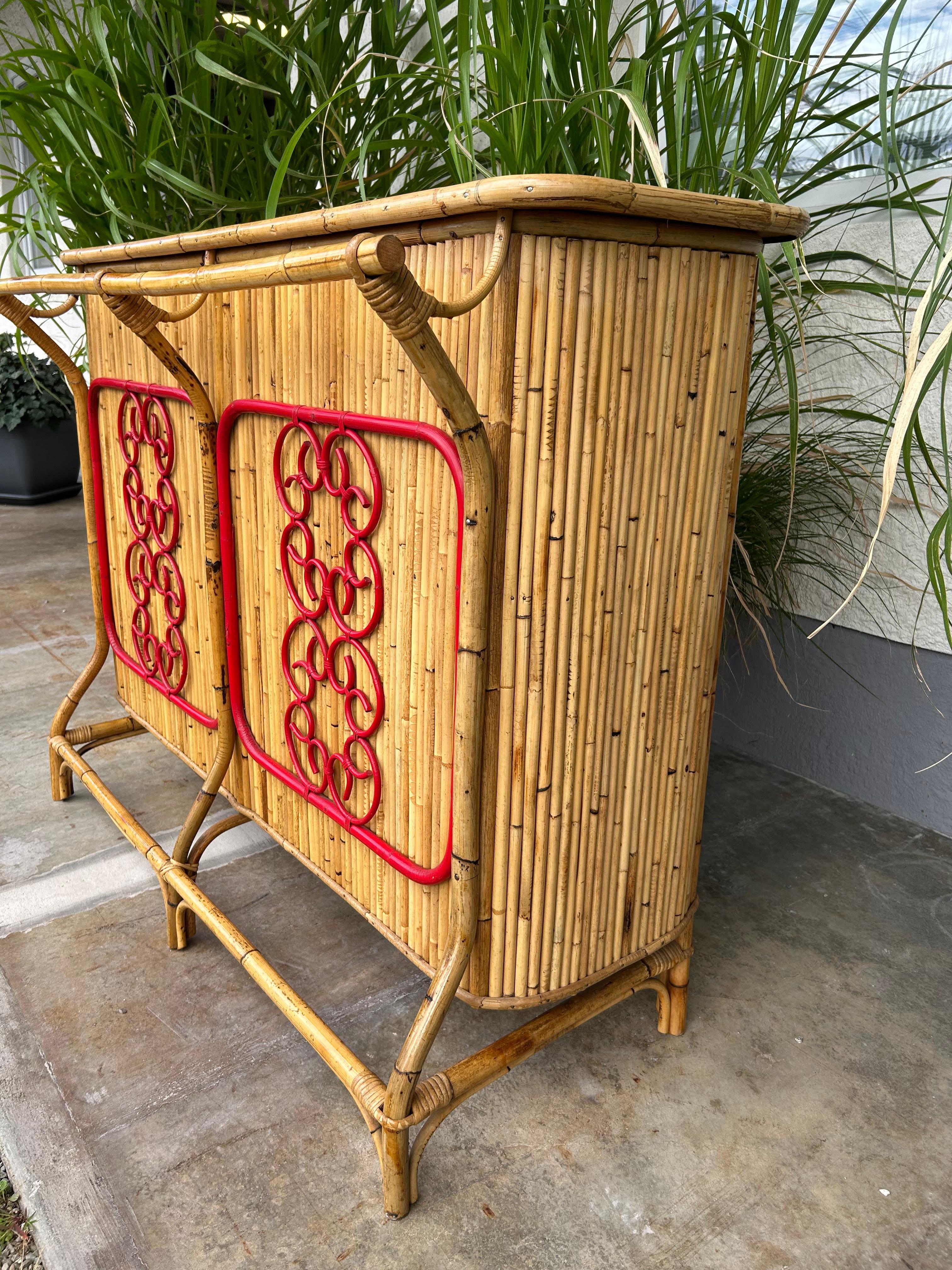 Tiki Bar in Bamboo and Rattan attributed to Tito Agnoli, Italy, 1950s, Dry Bar For Sale 5