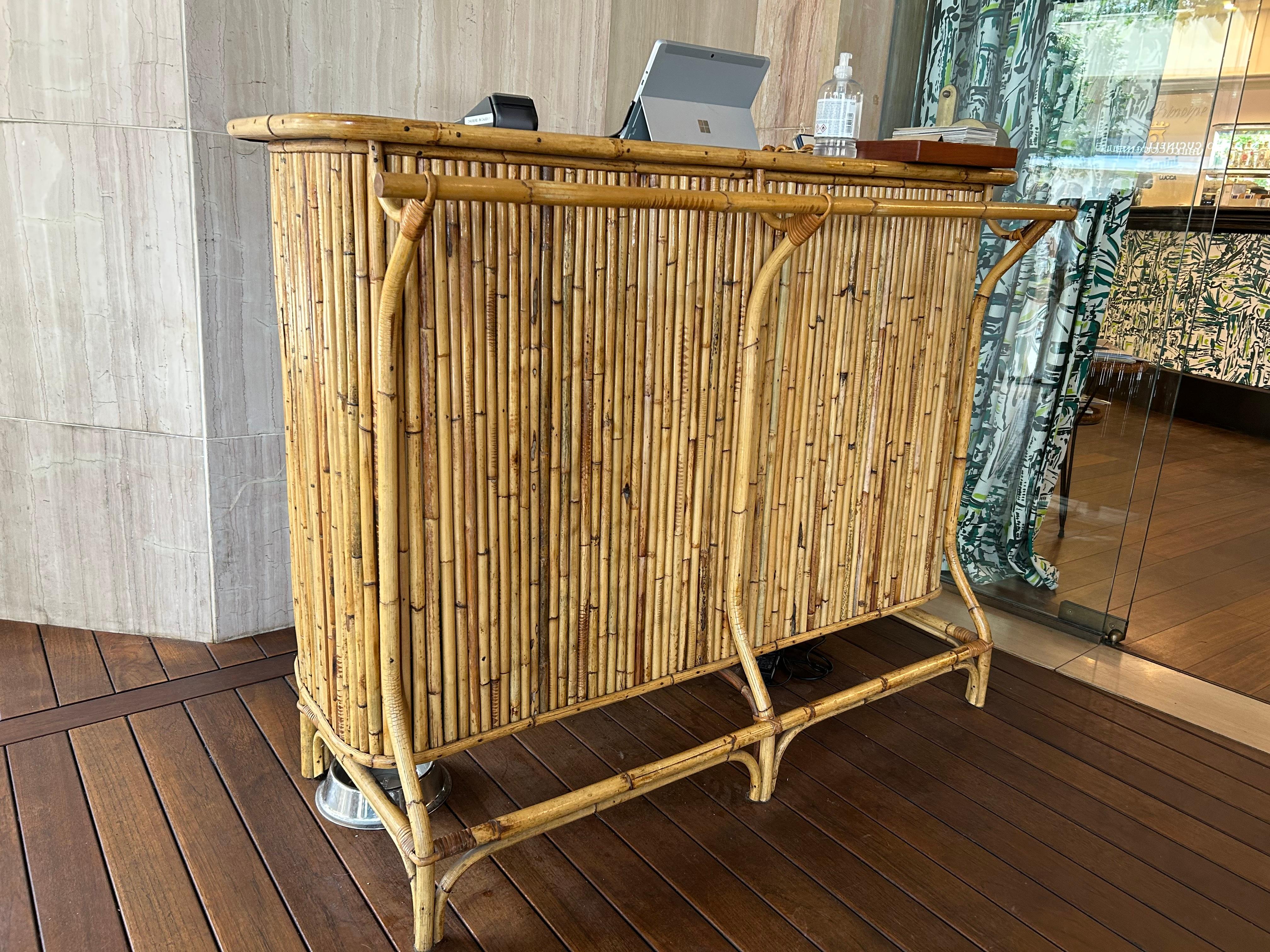 Tiki Bar in Bamboo and Rattan attributed to Tito Agnoli, Italy, 1950s, Dry Bar For Sale 8