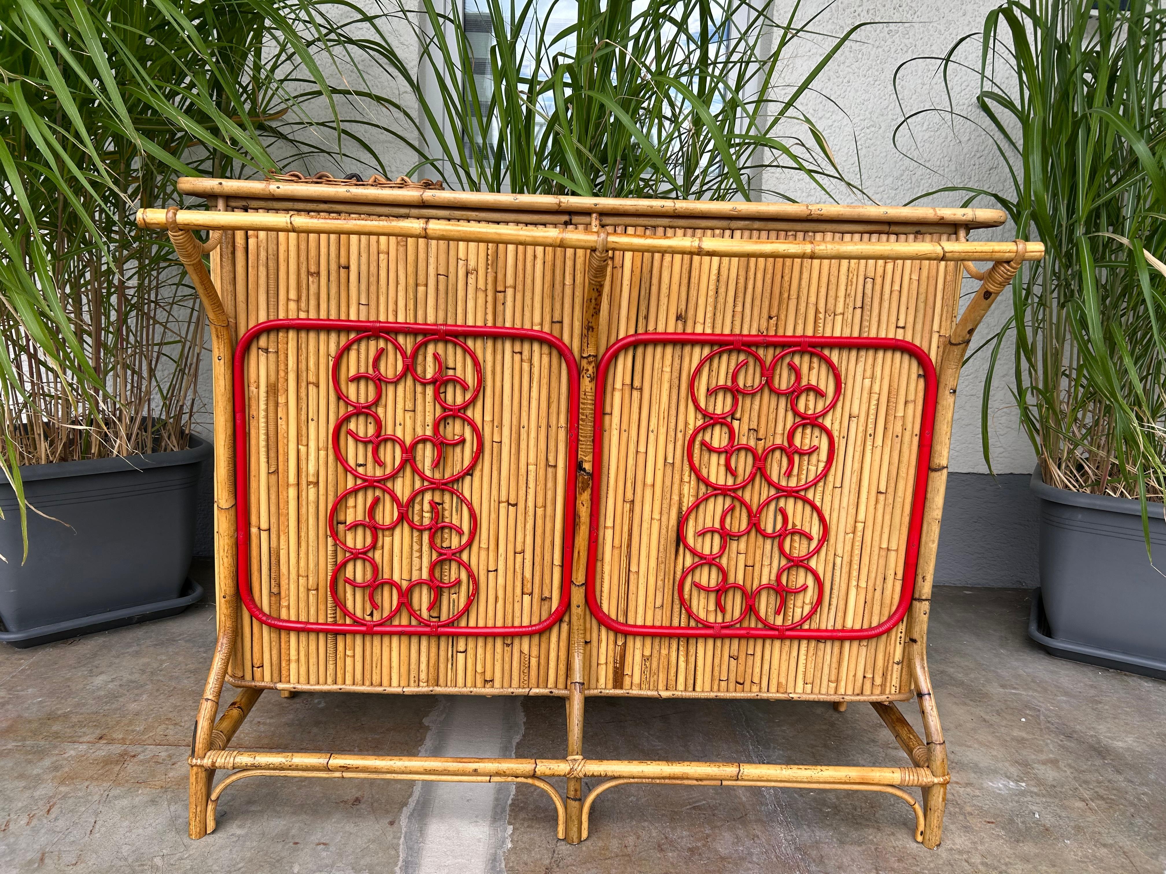 Tiki Bar in Bamboo and Rattan attributed to Tito Agnoli, Italy, 1950s, Dry Bar For Sale 1