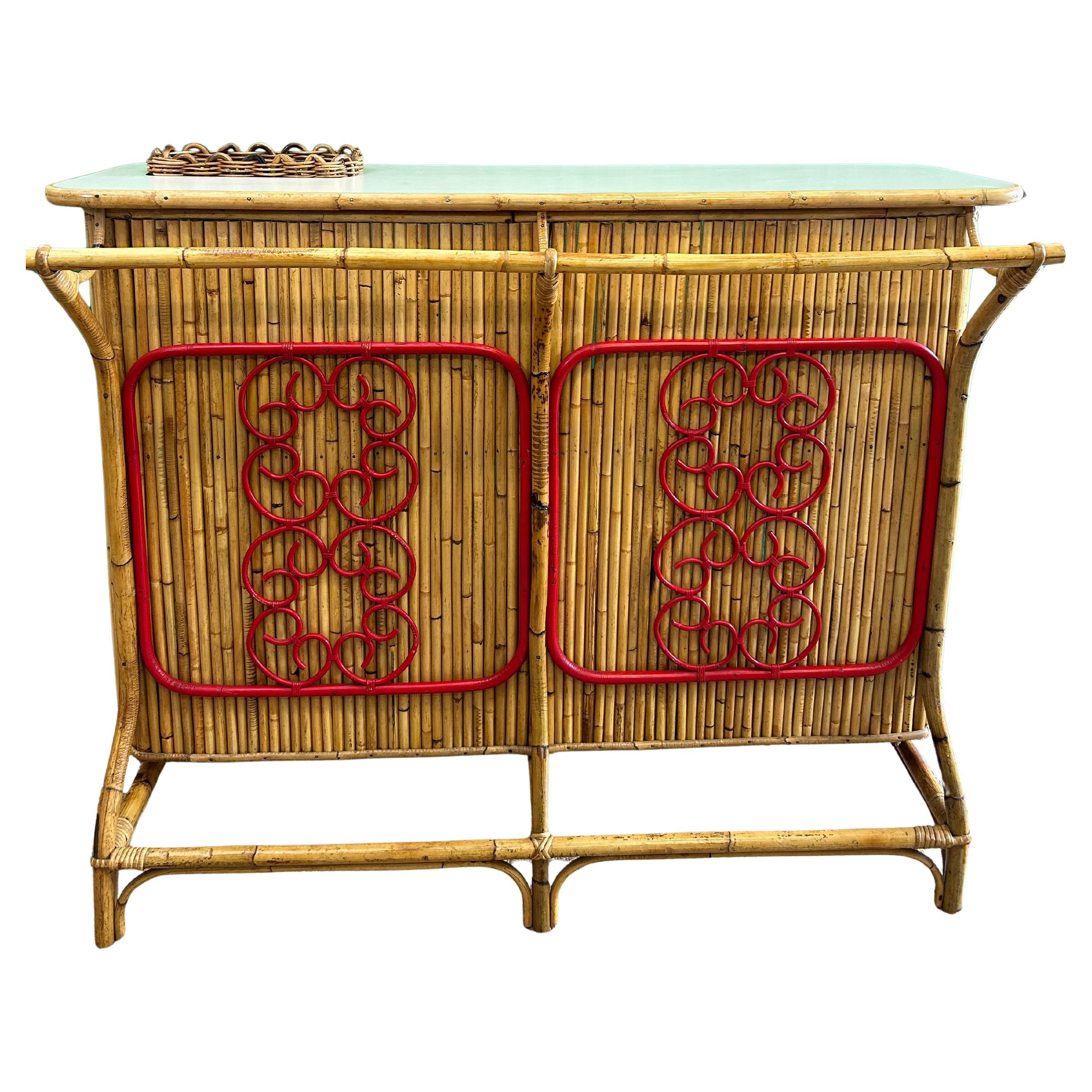 Bar Tiki en bambou et rotin attribué à Tito Agnoli, Italie, années 1950, Dry Bar