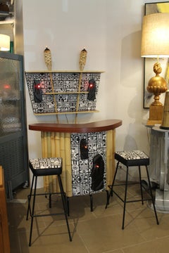Tiki Bar with Barstools and Back Bar