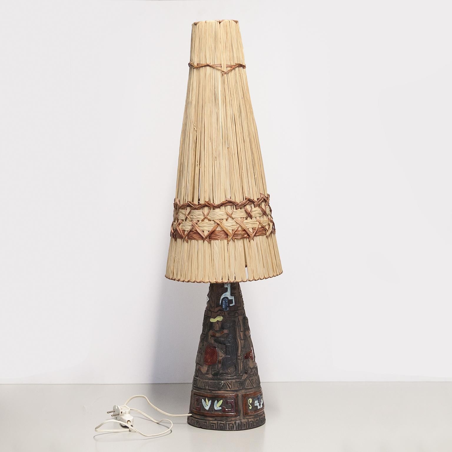 Mid-Century Modern Lampe de table en céramique Tiki 1950s en vente