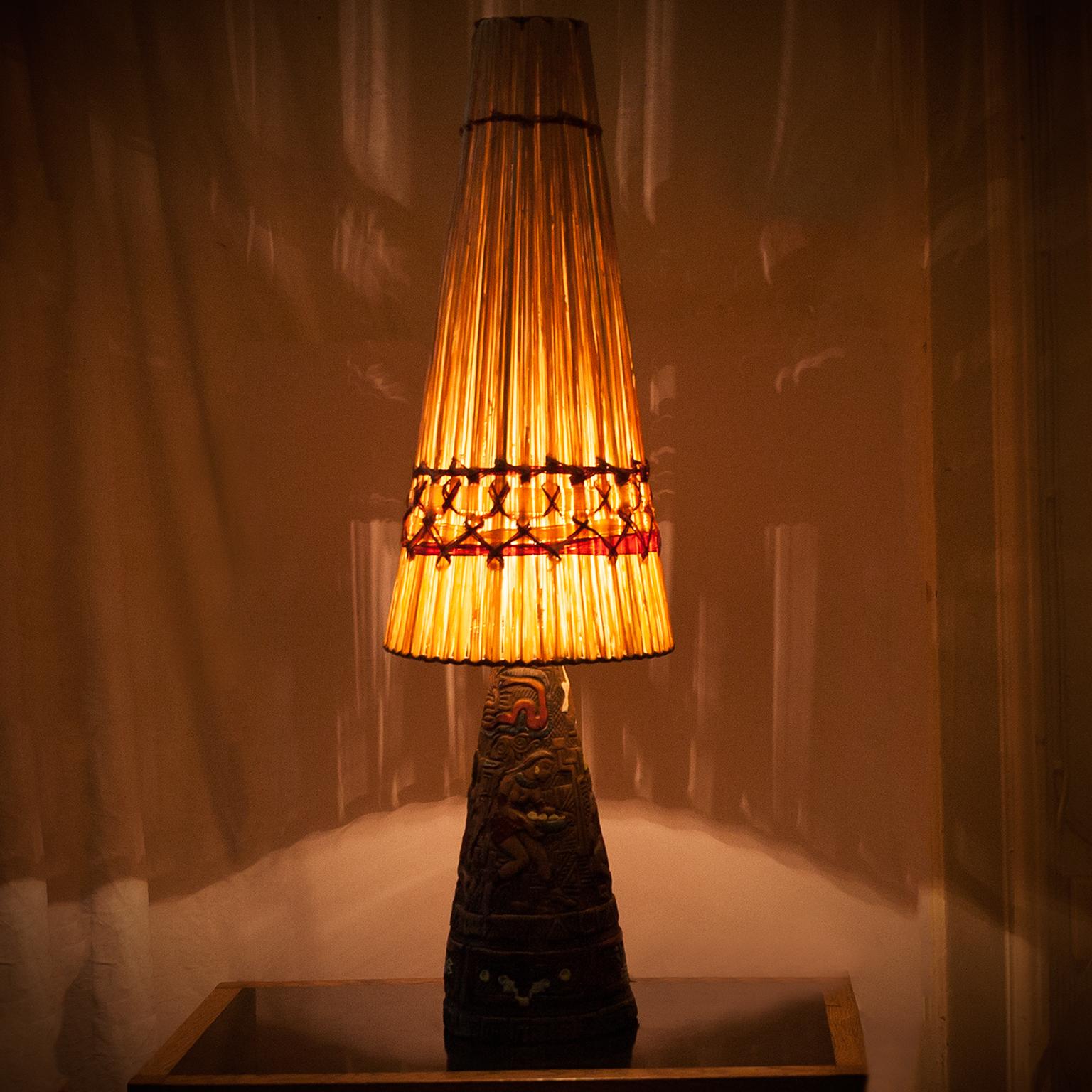 Mid-20th Century Tiki Ceramic Table Lamp 1950s For Sale