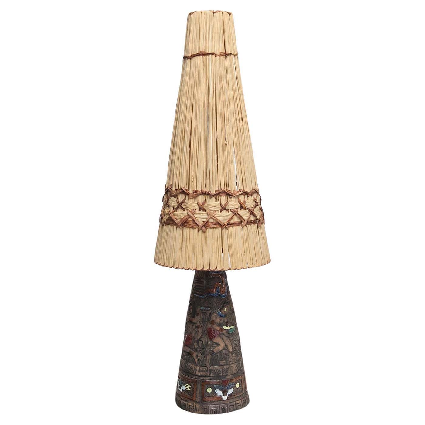 Tiki Ceramic Table Lamp 1950s For Sale at 1stDibs | tiki lampshade ...