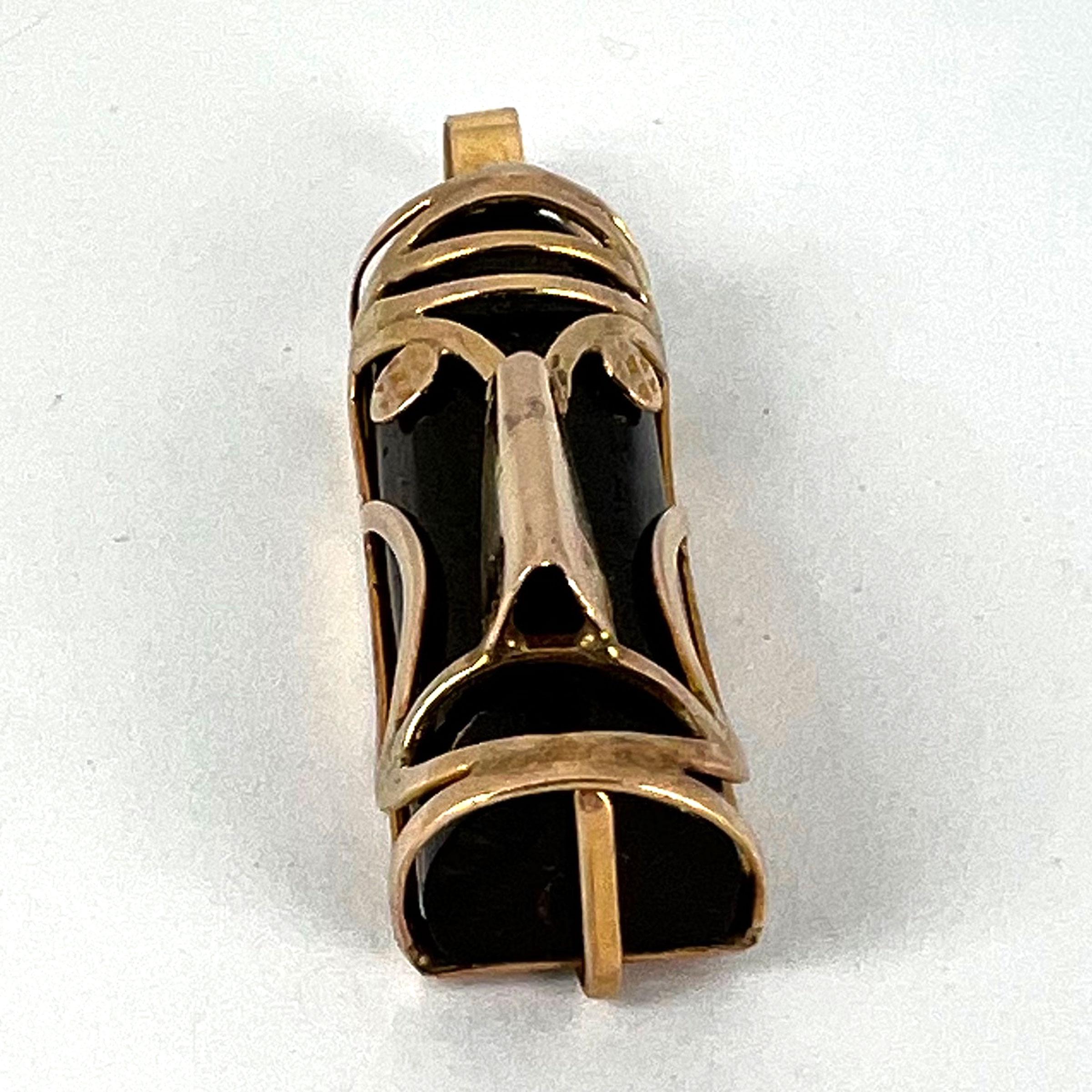 Tiki Mask Touch Wood 14K Rose Gold Good Luck Charm Pendant For Sale 9